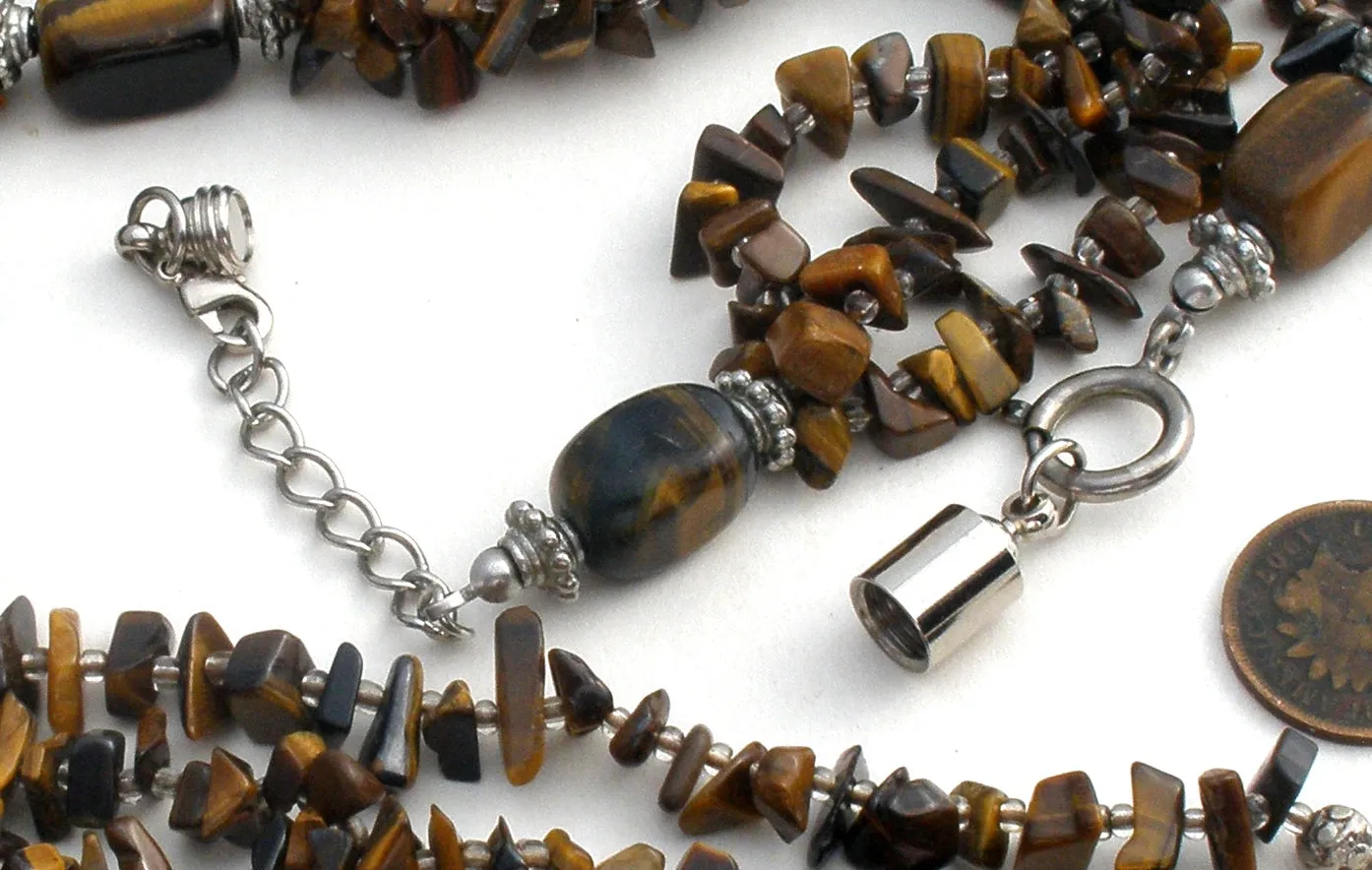 Tiger's Eye Nugget Bead Tassel Necklace 20"