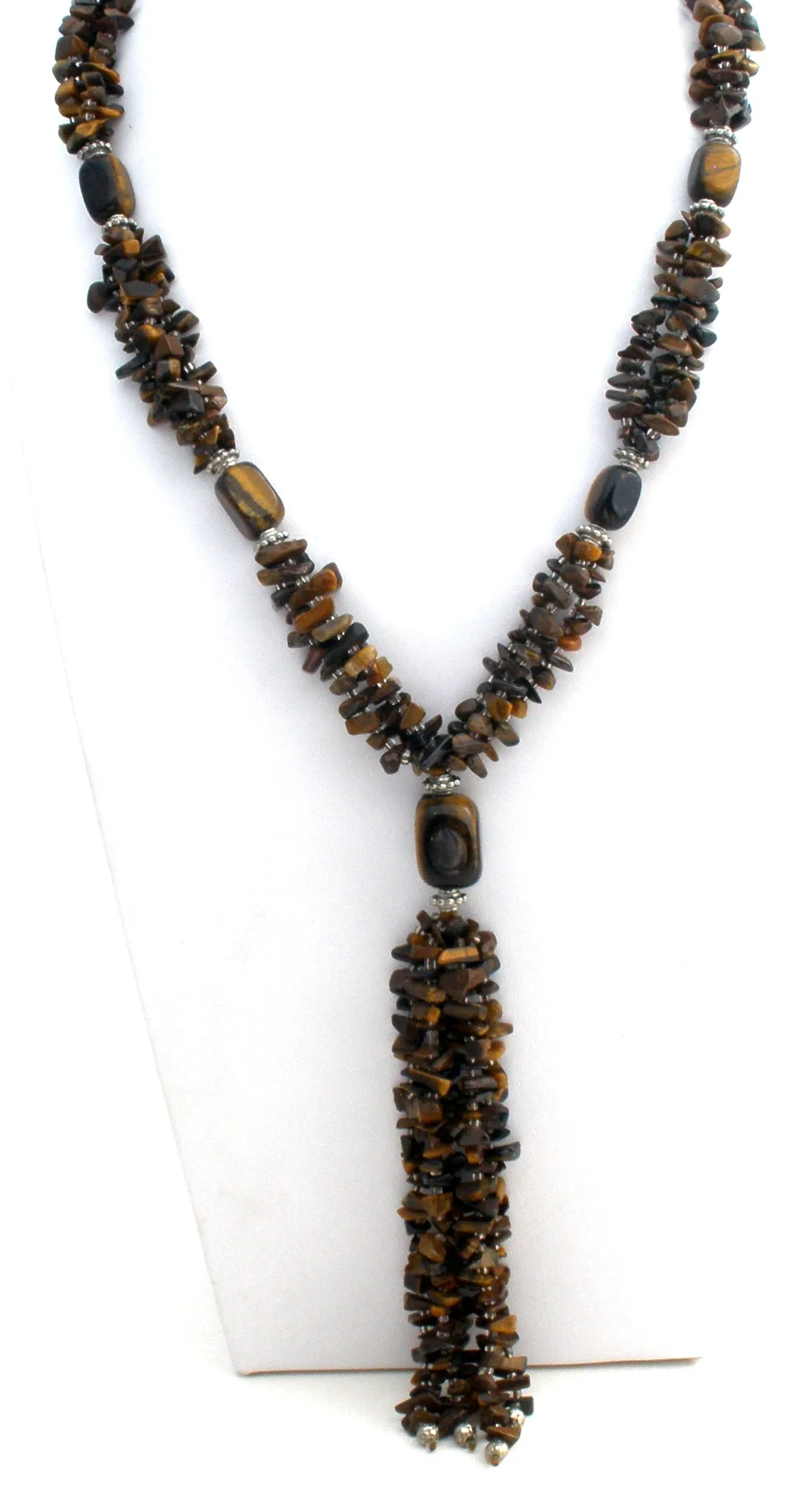 Tiger's Eye Nugget Bead Tassel Necklace 20"