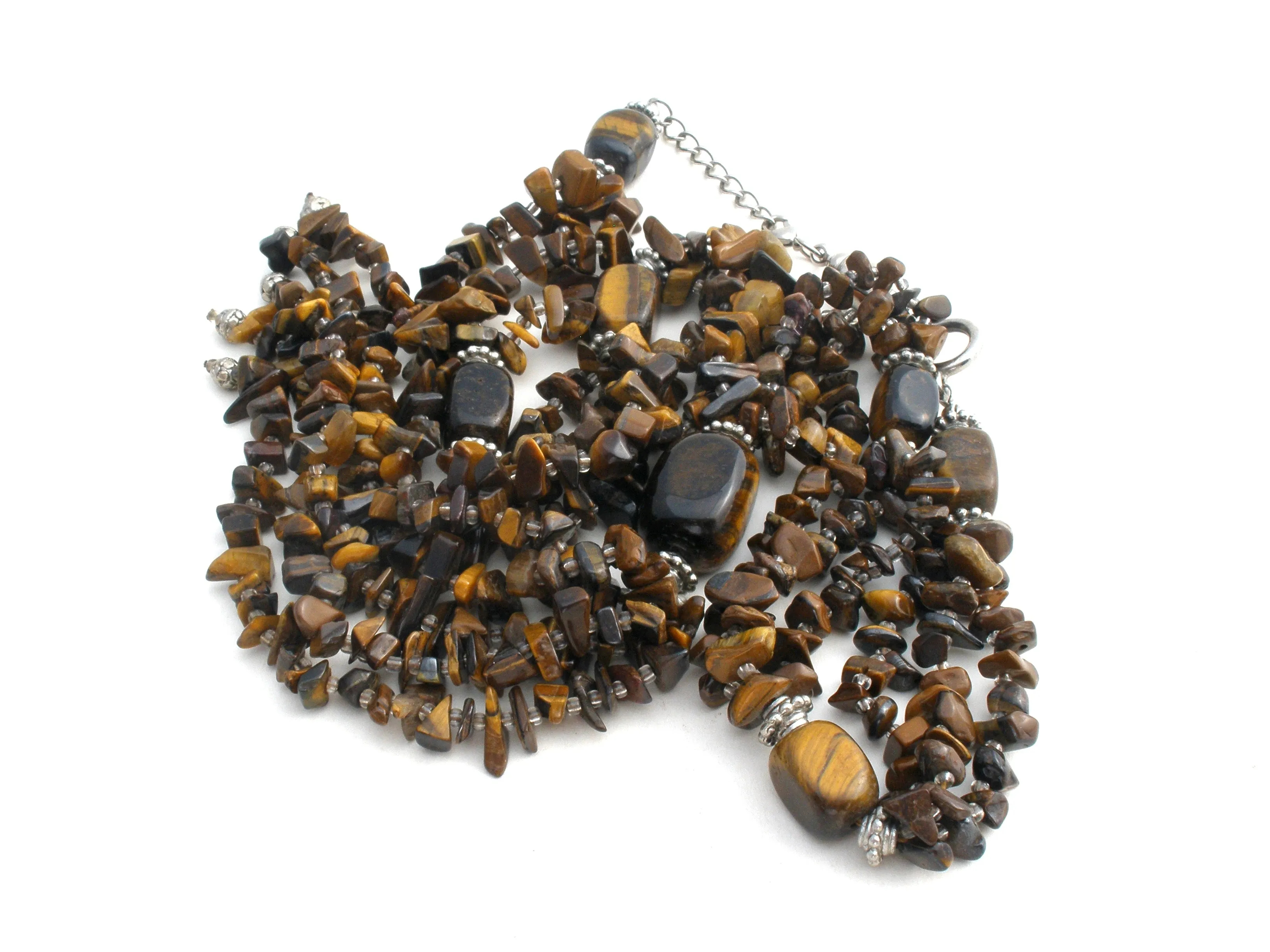 Tiger's Eye Nugget Bead Tassel Necklace 20"