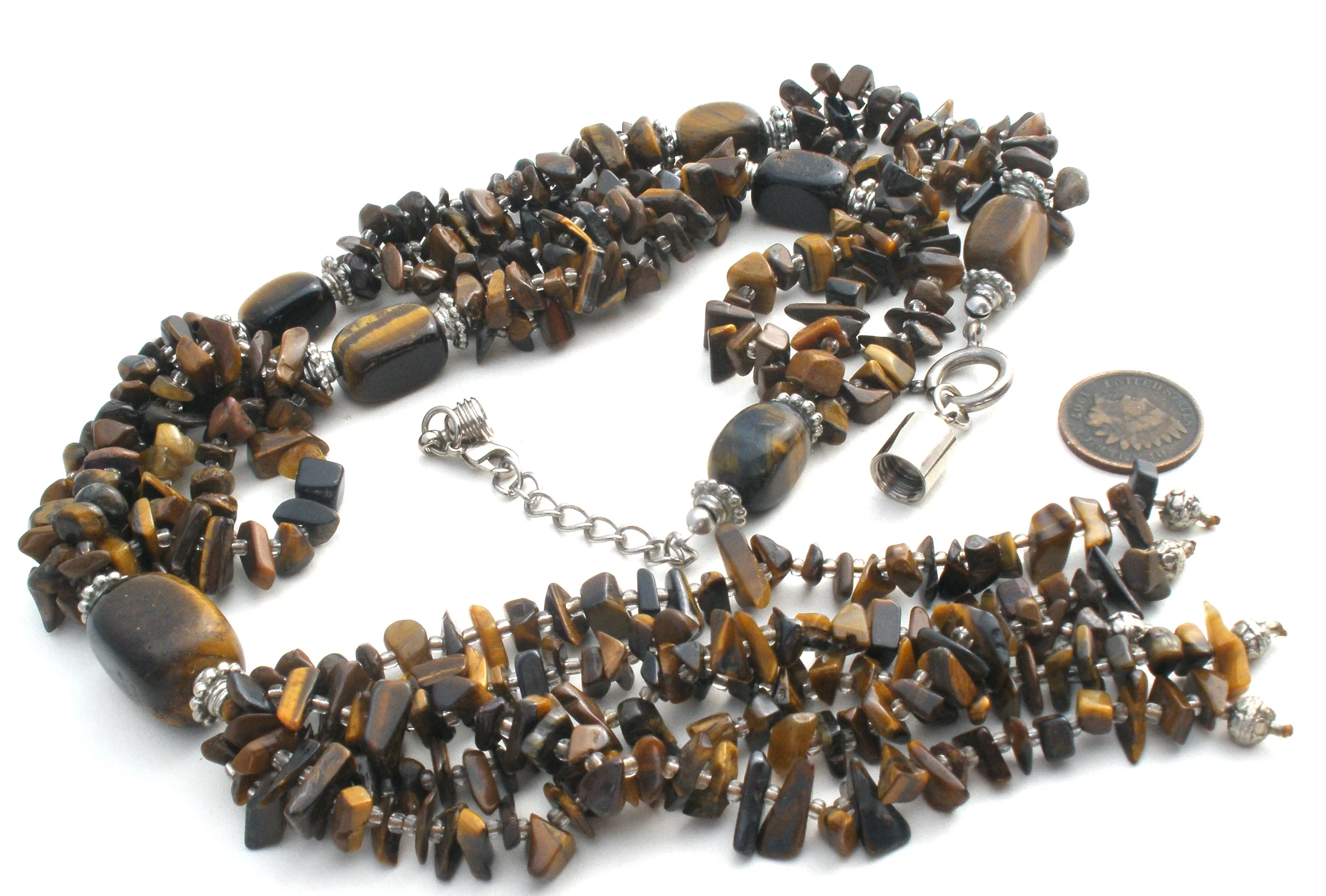 Tiger's Eye Nugget Bead Tassel Necklace 20"