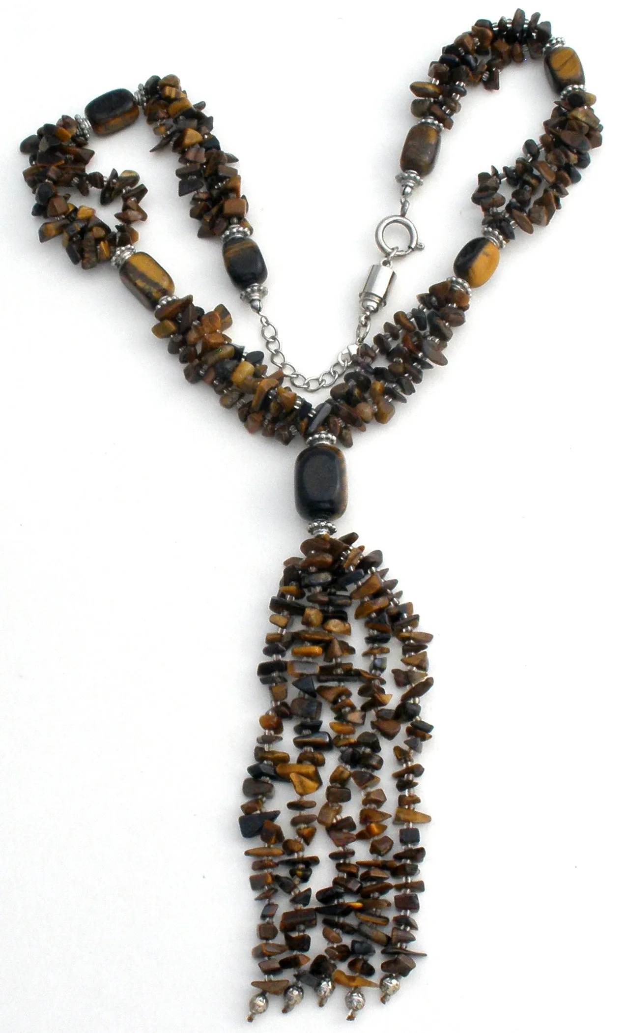 Tiger's Eye Nugget Bead Tassel Necklace 20"