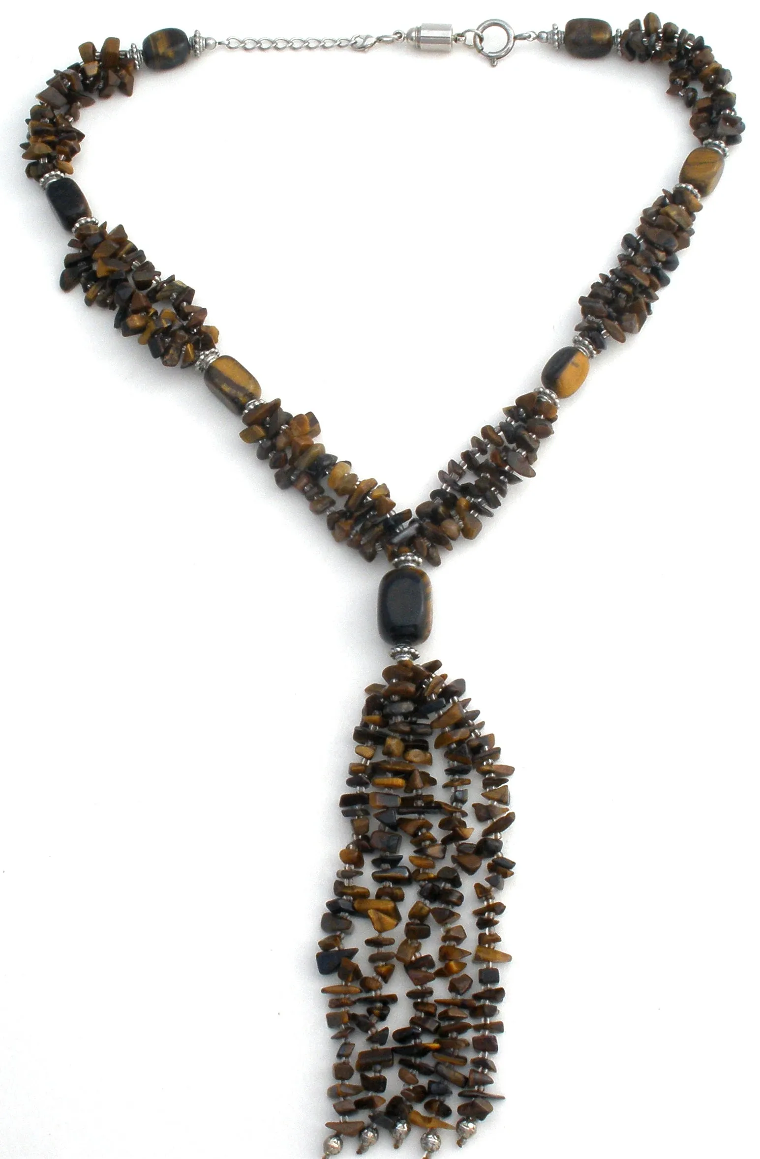 Tiger's Eye Nugget Bead Tassel Necklace 20"