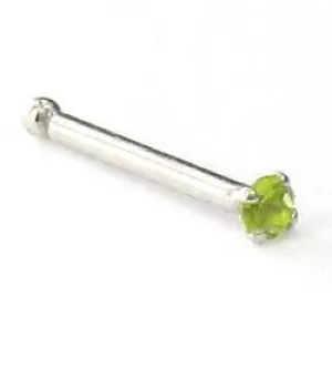 Tilum 20g 14kt White Gold 1.5mm CZ-Peridot Jewel Nose Bone