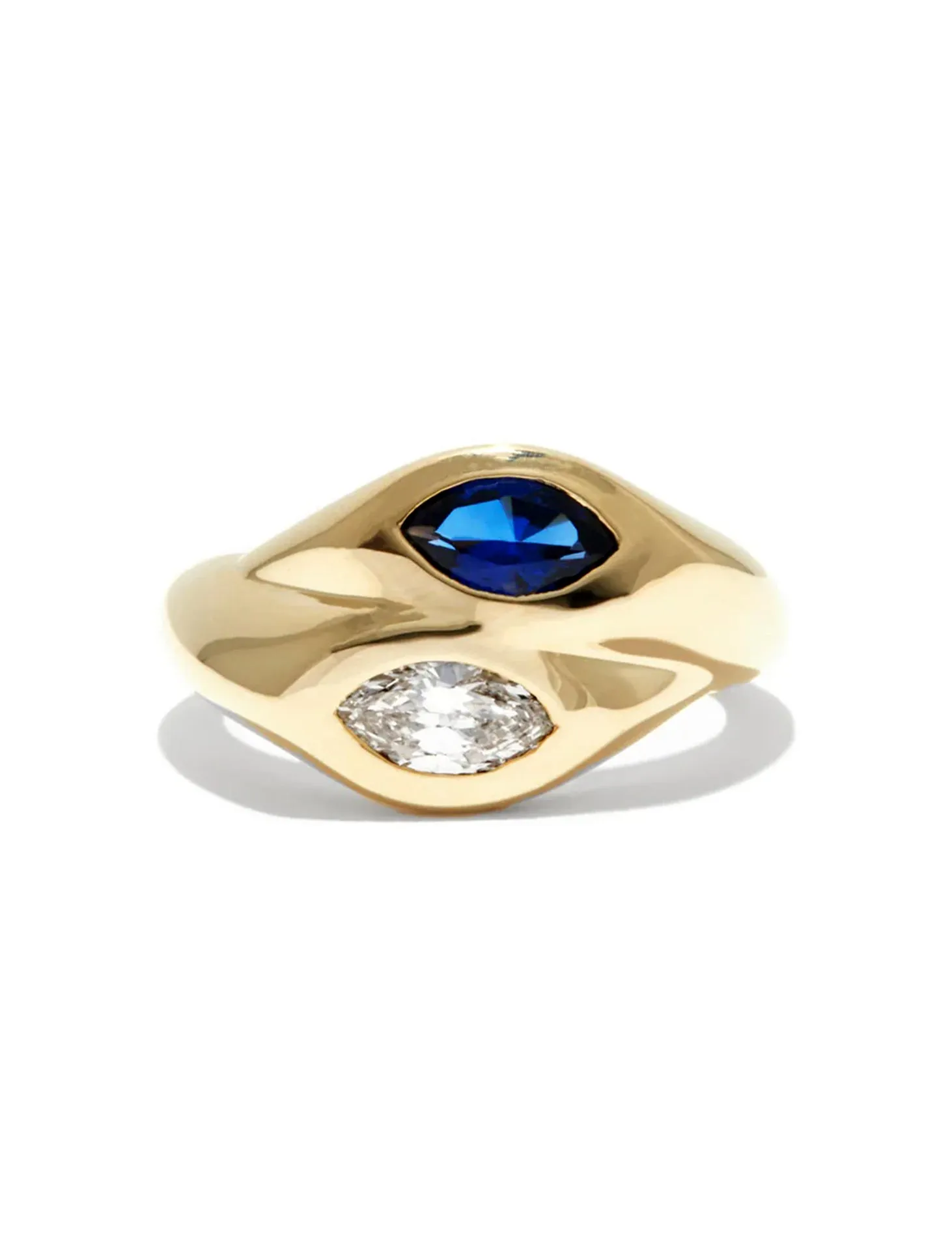 Toi et Moi Marquise Bubble, 14K Yellow Gold, Sapphire   Diamond Ring