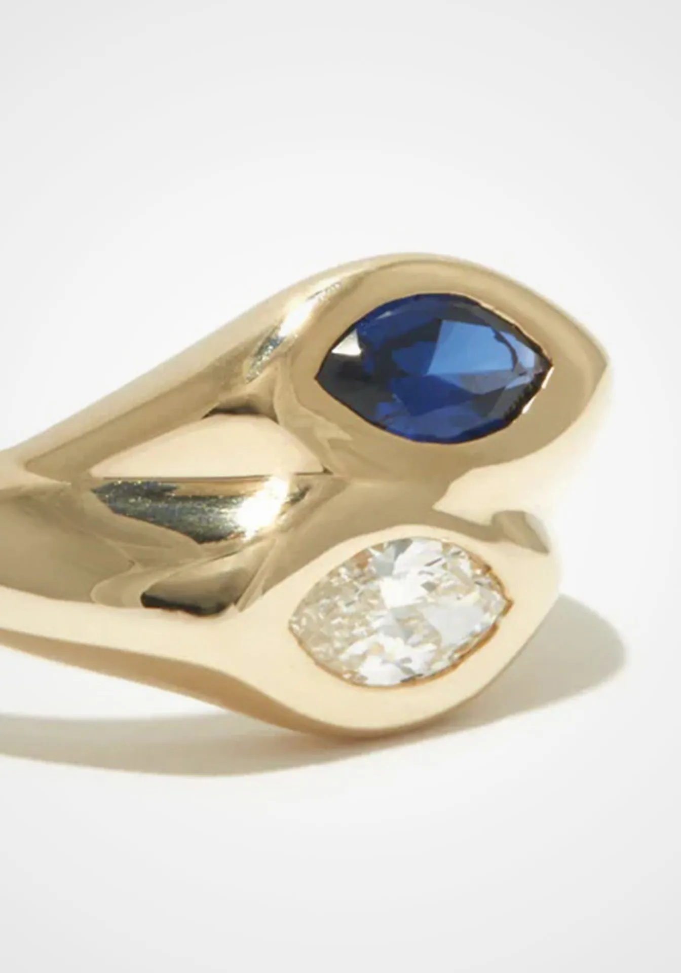 Toi et Moi Marquise Bubble, 14K Yellow Gold, Sapphire   Diamond Ring