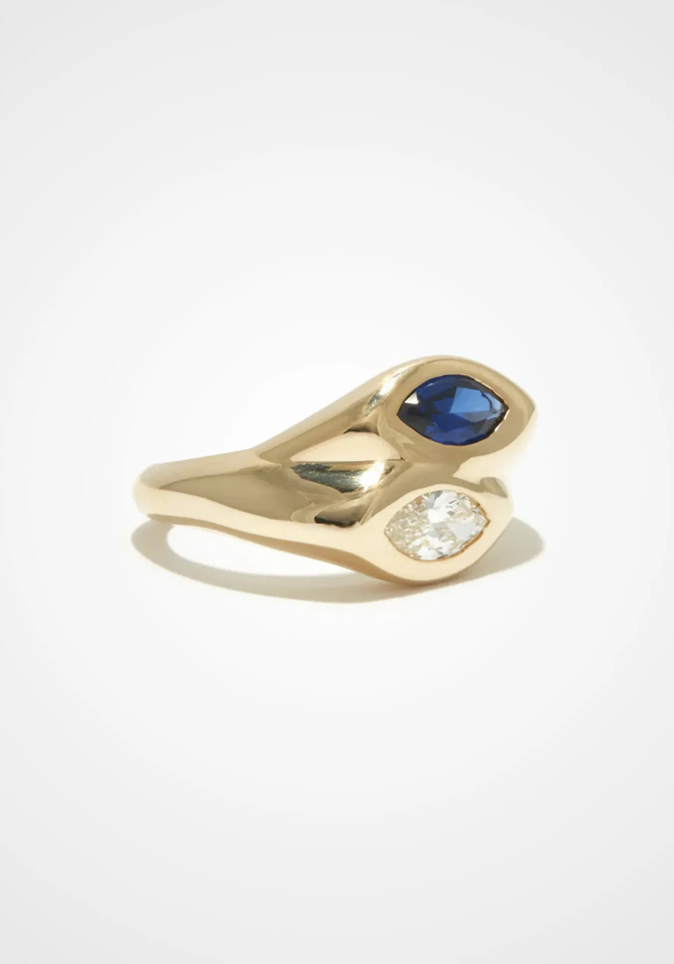 Toi et Moi Marquise Bubble, 14K Yellow Gold, Sapphire   Diamond Ring