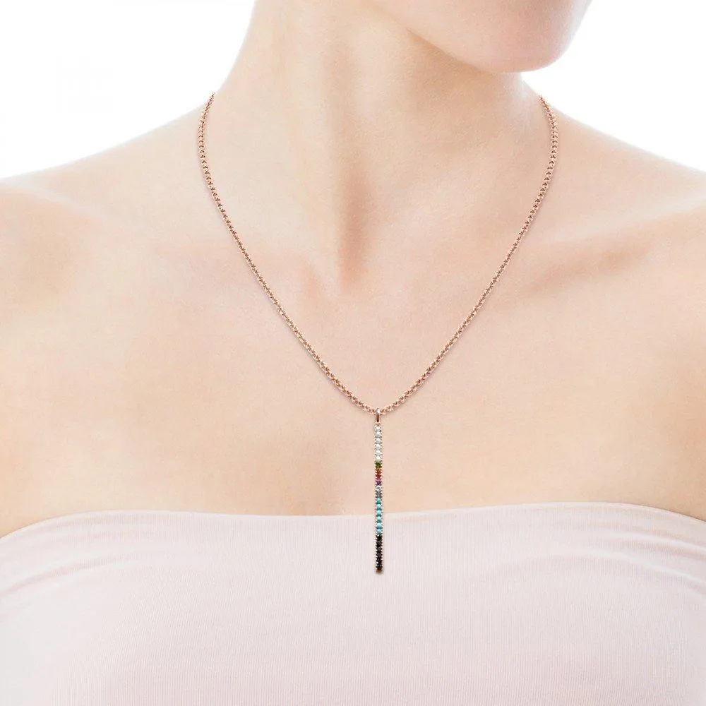 Tous Rose Gold Vermeil Straight bar Pendant with Gemstones 912724500