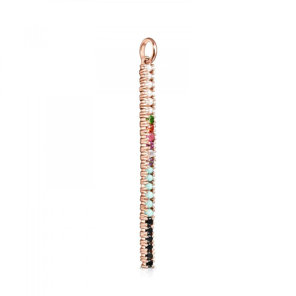 Tous Rose Gold Vermeil Straight bar Pendant with Gemstones 912724500