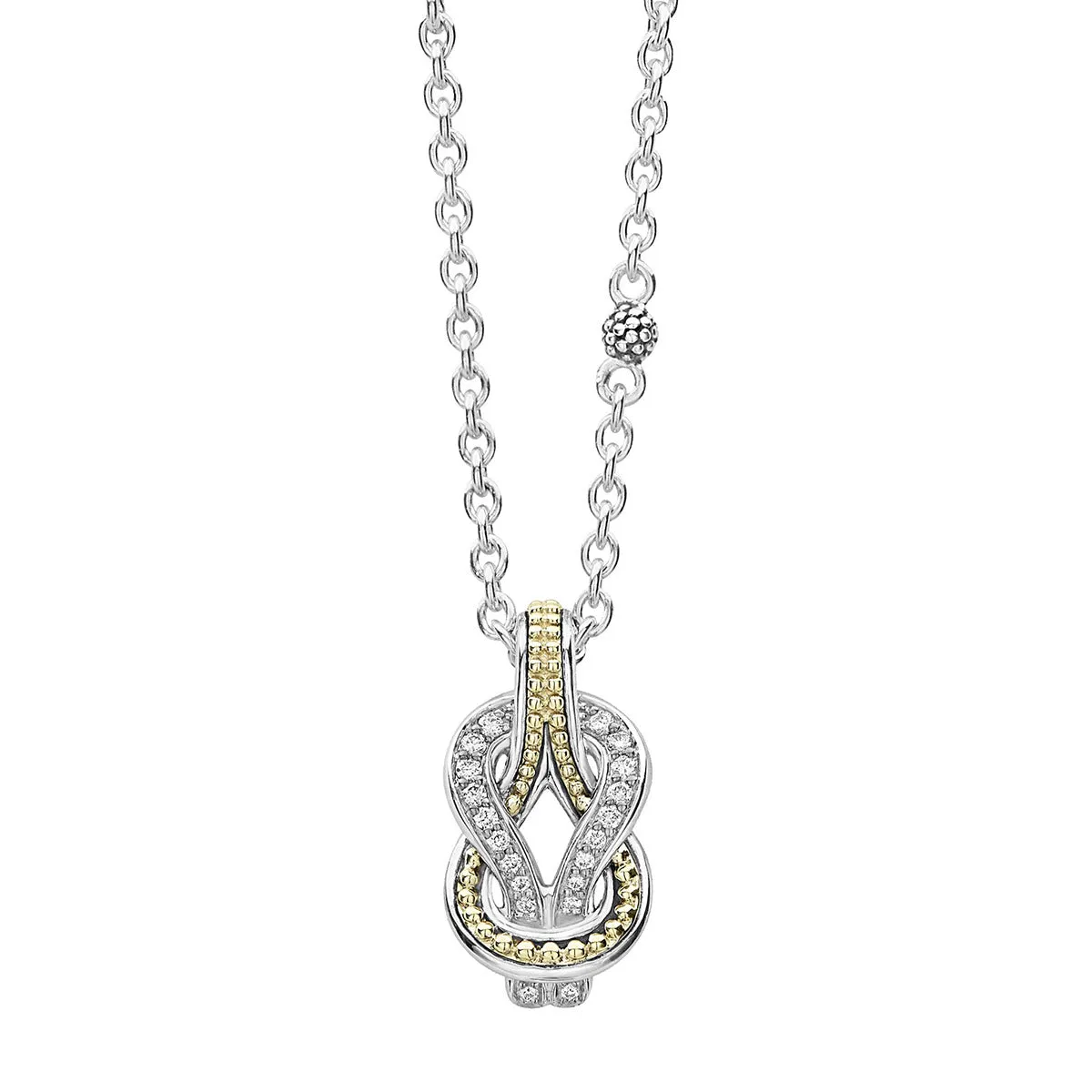 Two Tone Knot Diamond Pendant Necklace