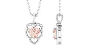 Unique Morganite Heart Pendant Necklace with Diamond