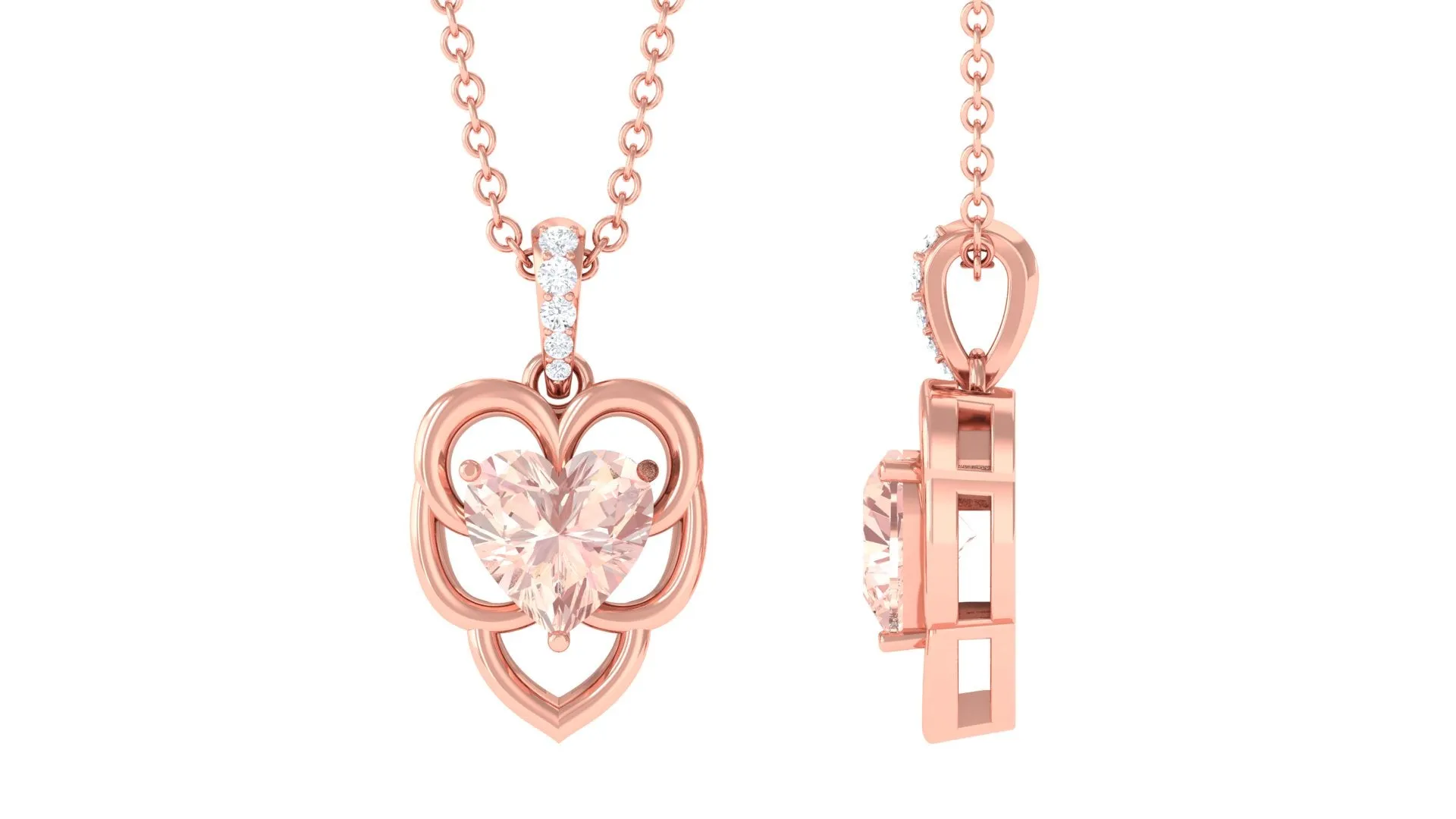 Unique Morganite Heart Pendant Necklace with Diamond