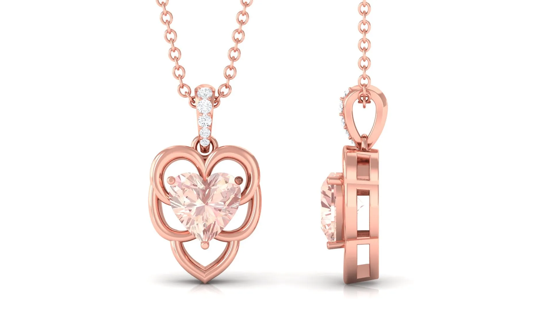 Unique Morganite Heart Pendant Necklace with Diamond