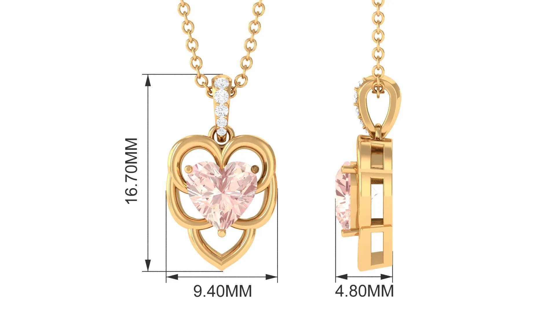 Unique Morganite Heart Pendant Necklace with Diamond