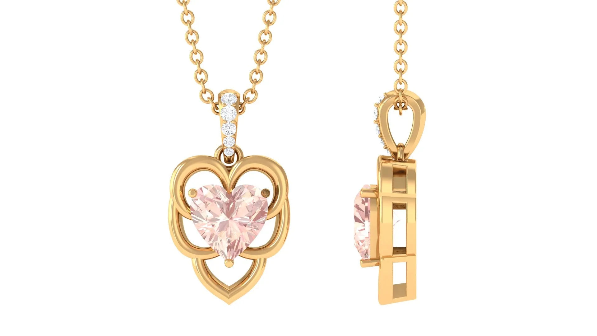 Unique Morganite Heart Pendant Necklace with Diamond