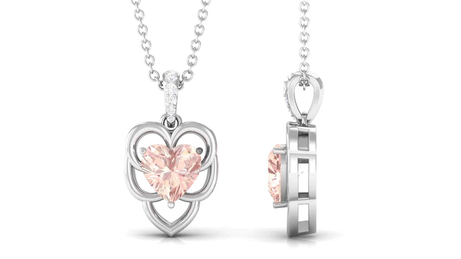 Unique Morganite Heart Pendant Necklace with Diamond