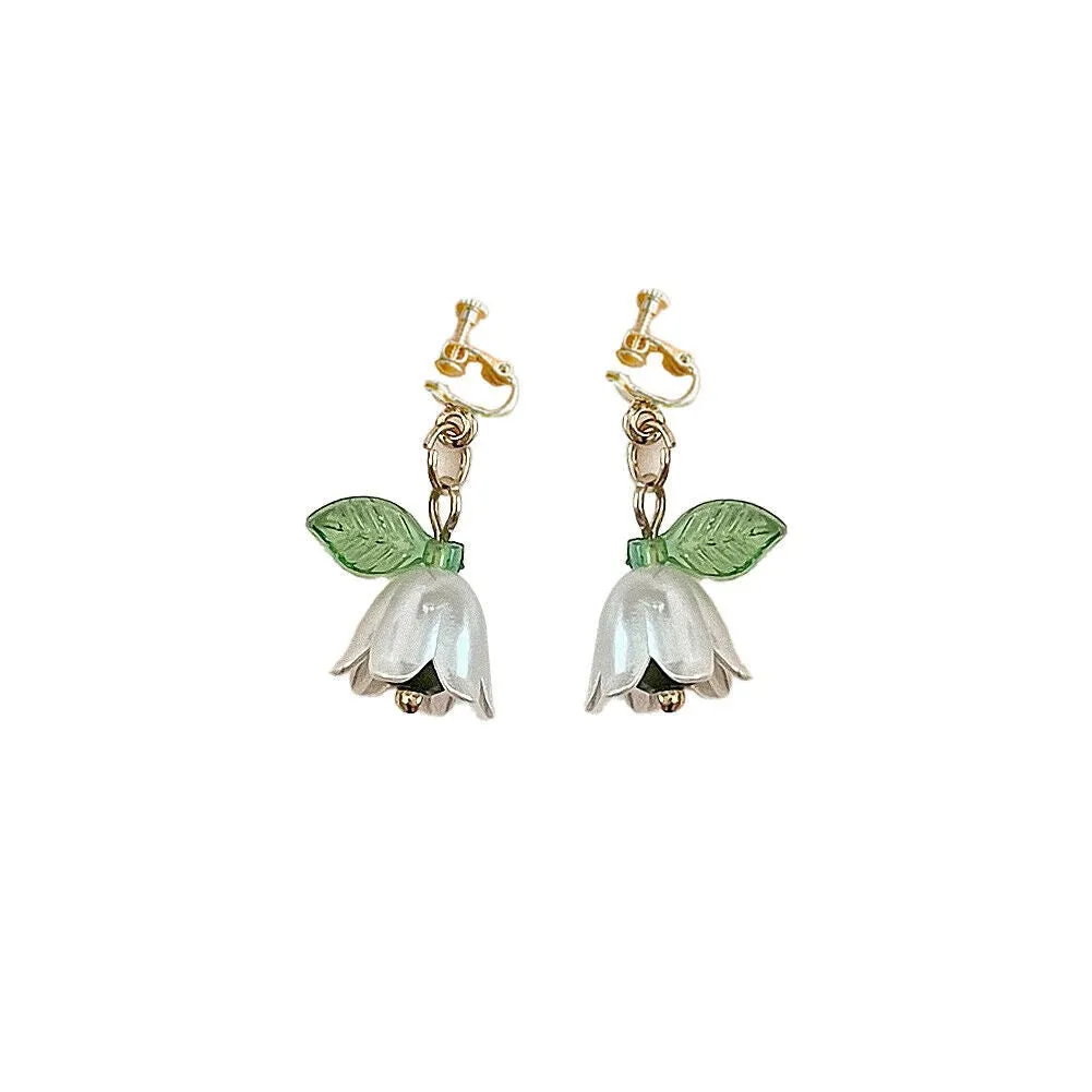 US Lily Of The Valley Chandelier Earrings Flower Floral Handmade Hook Earrings / Ear Clips