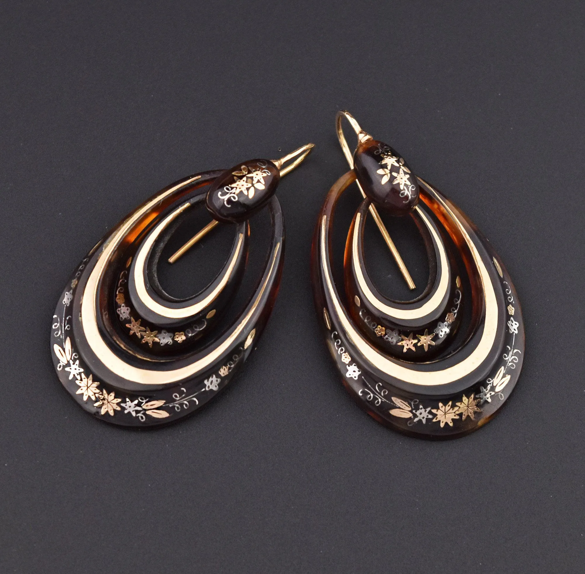 Victorian Double Hoop 14K Gold Pique Earrings