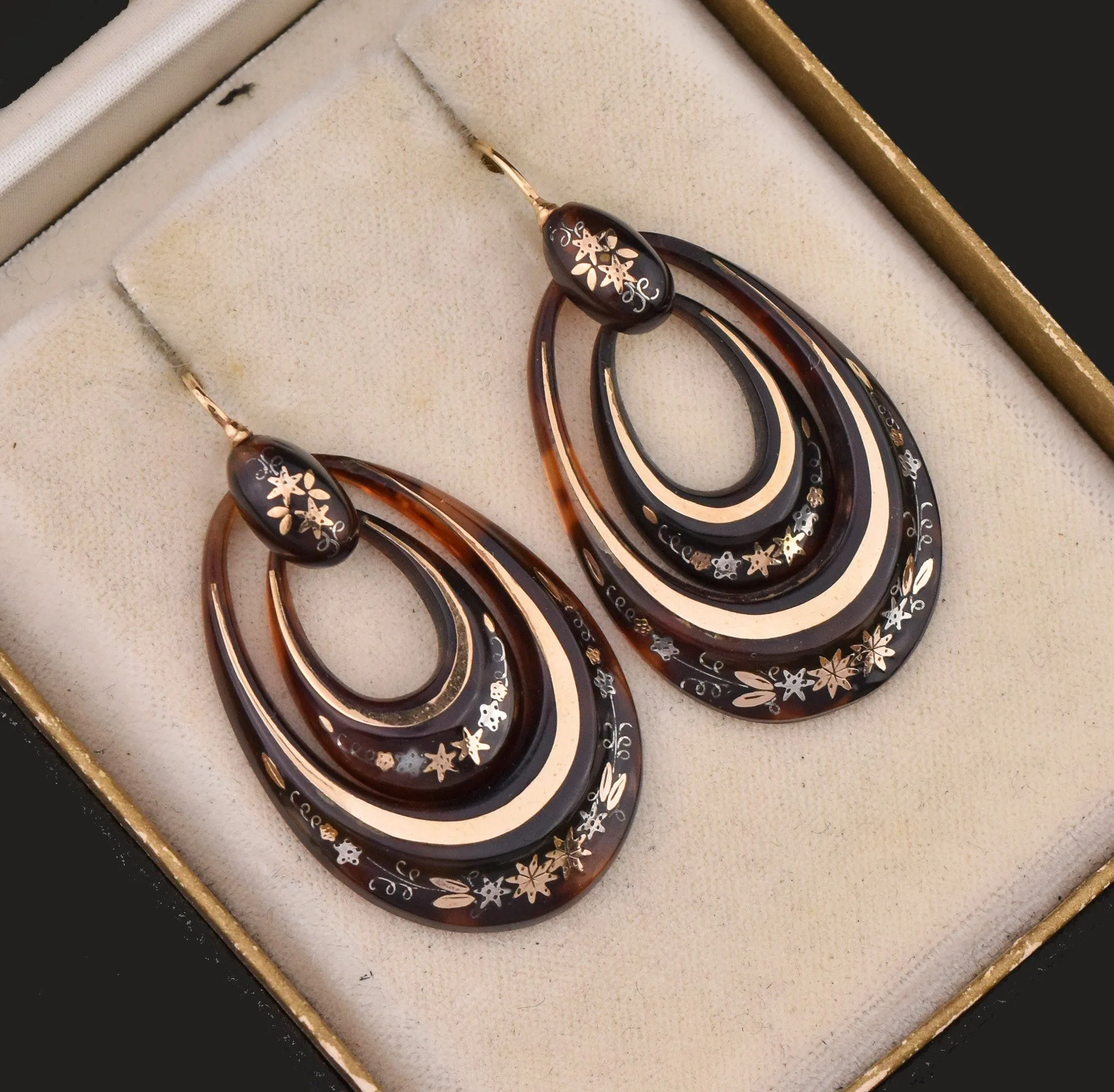 Victorian Double Hoop 14K Gold Pique Earrings