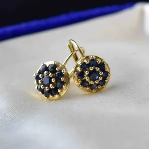 Vintage 14K Gold Sapphire Cluster Drop Earrings