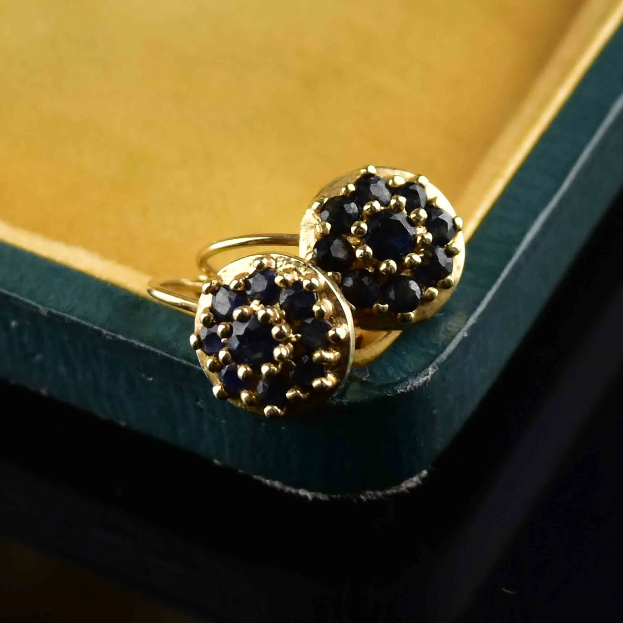 Vintage 14K Gold Sapphire Cluster Drop Earrings