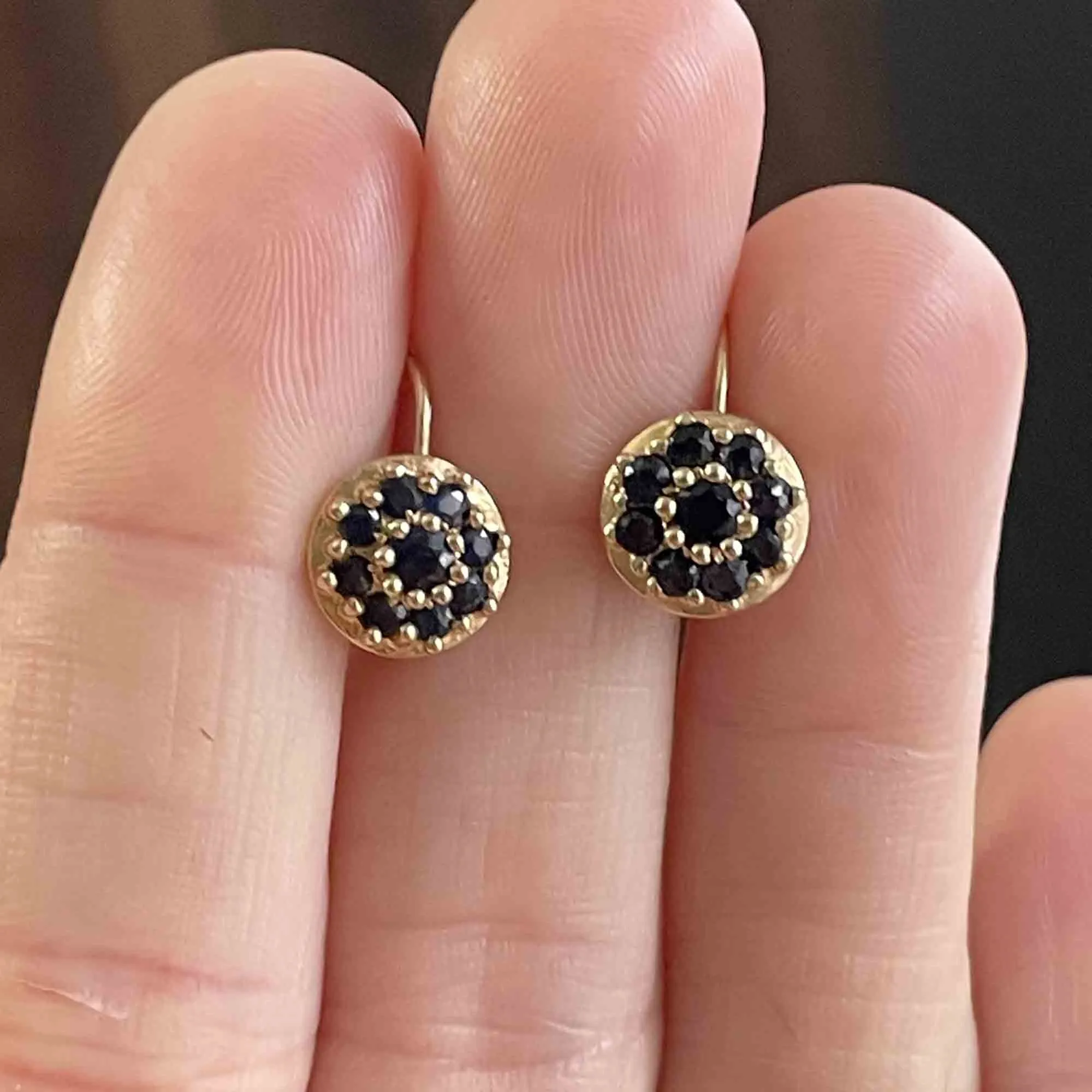 Vintage 14K Gold Sapphire Cluster Drop Earrings