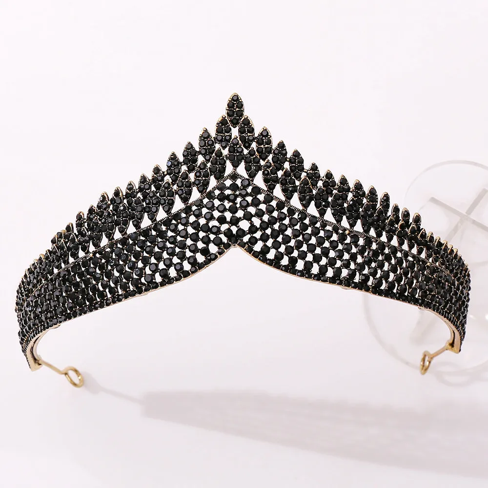 Vintage Black Crystal Rhinestone Crowns Bride Queen Princess Wedding Hair Accessories Elegant Tiara Diadem Women Jewelry