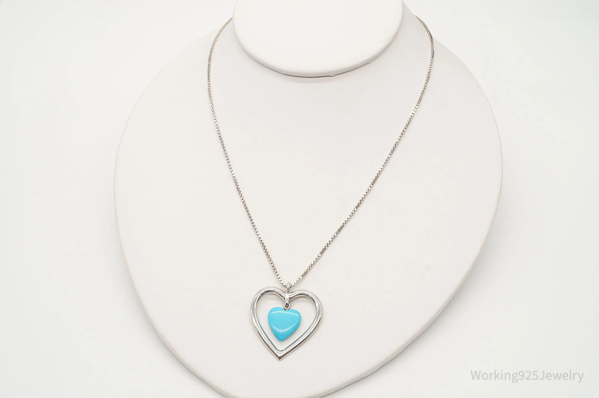 Vintage Blue Turquoise Heart Sterling Silver Necklace