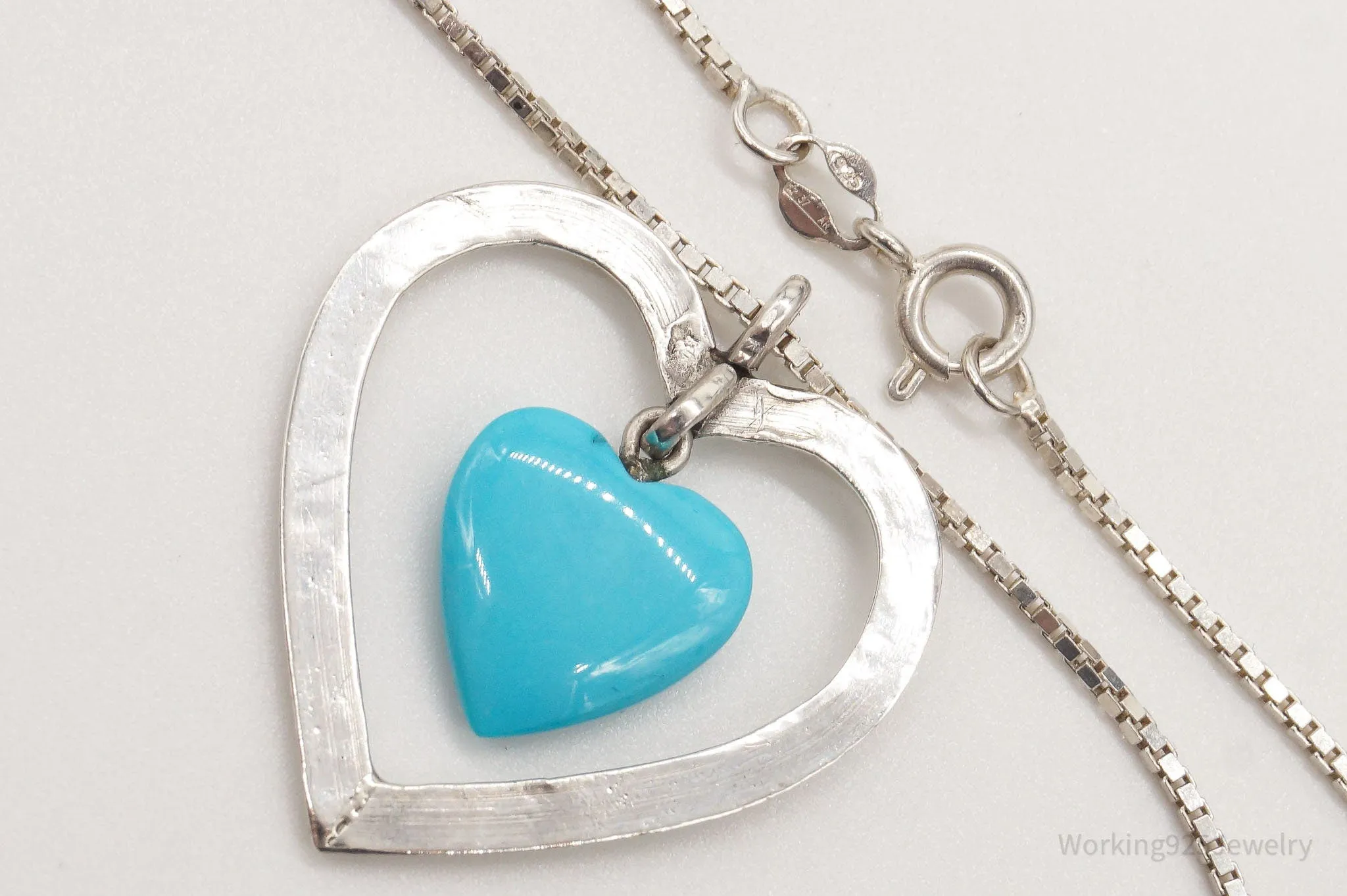 Vintage Blue Turquoise Heart Sterling Silver Necklace