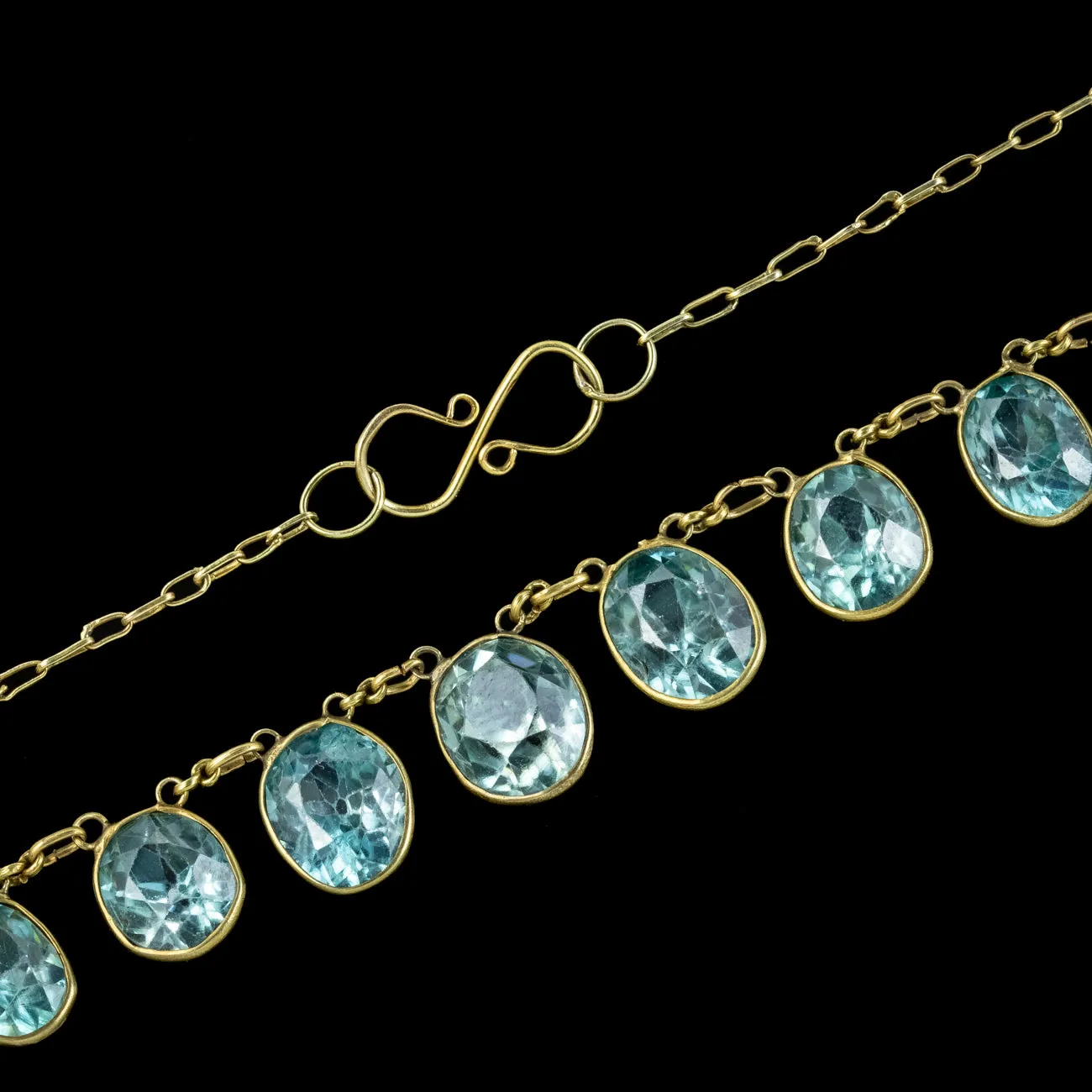 Vintage Blue Zircon Dropper Necklace 14ct Gold