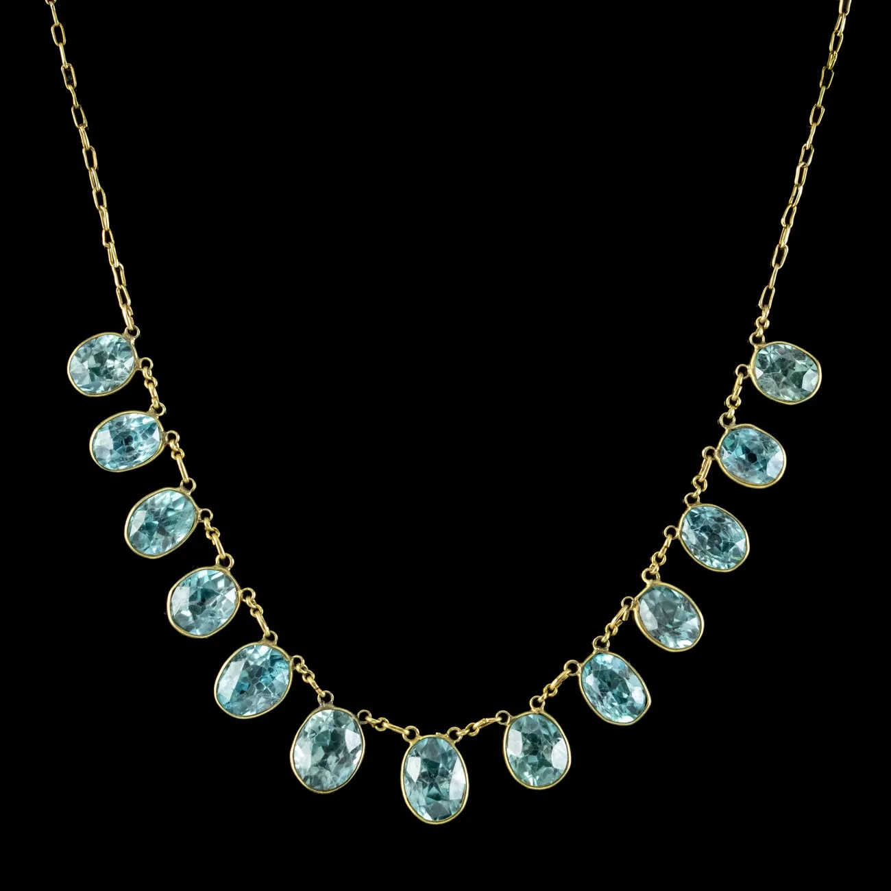 Vintage Blue Zircon Dropper Necklace 14ct Gold