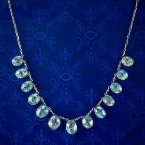 Vintage Blue Zircon Dropper Necklace 14ct Gold