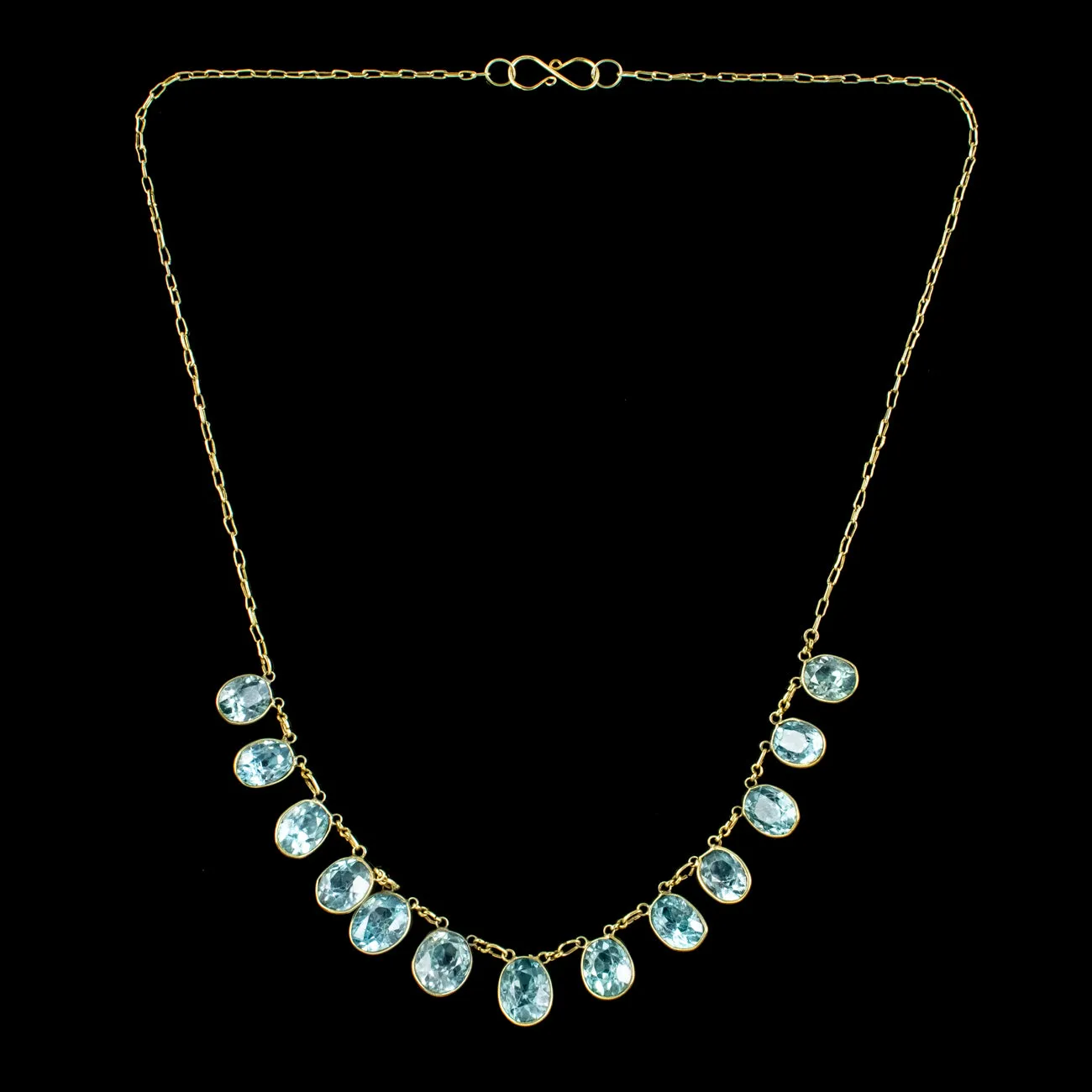 Vintage Blue Zircon Dropper Necklace 14ct Gold