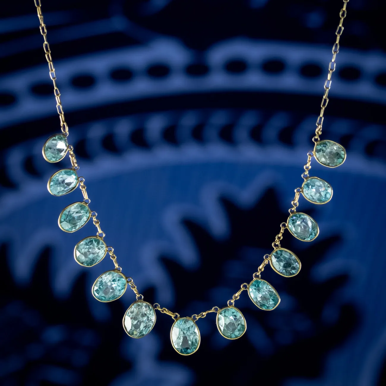 Vintage Blue Zircon Dropper Necklace 14ct Gold