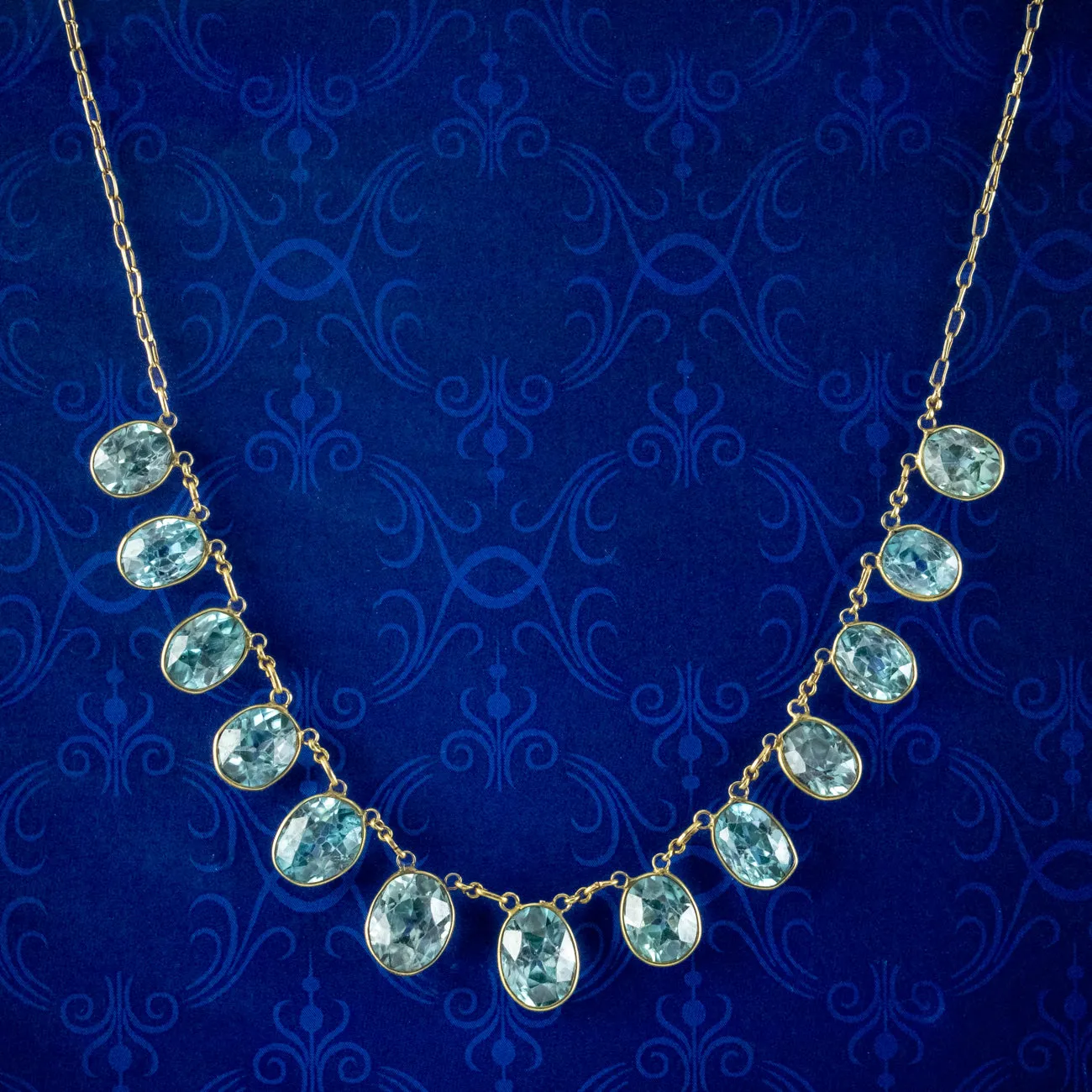 Vintage Blue Zircon Dropper Necklace 14ct Gold