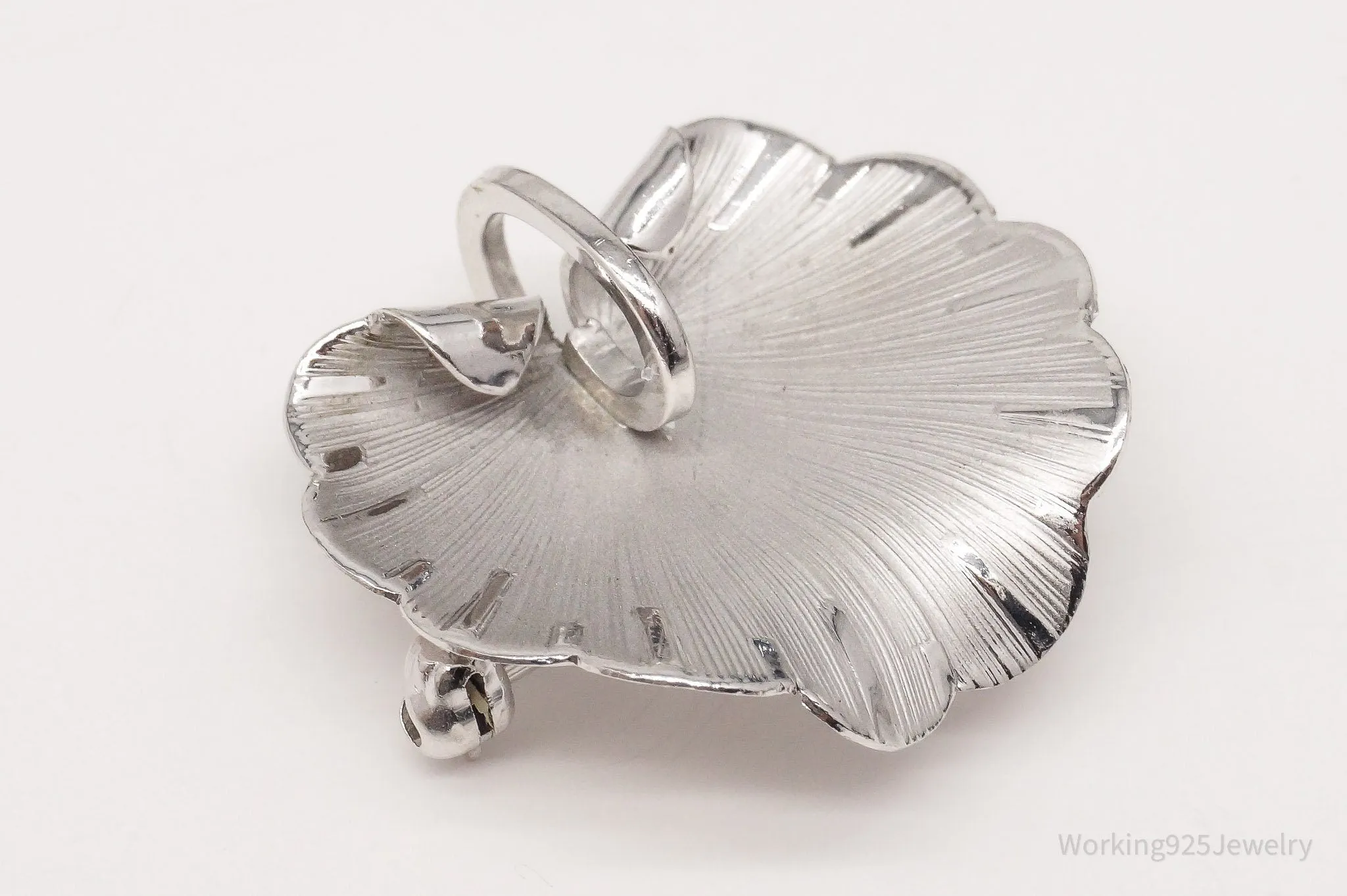 Vintage Designer WELLS Leaf Sterling Silver Brooch Pin Pendant