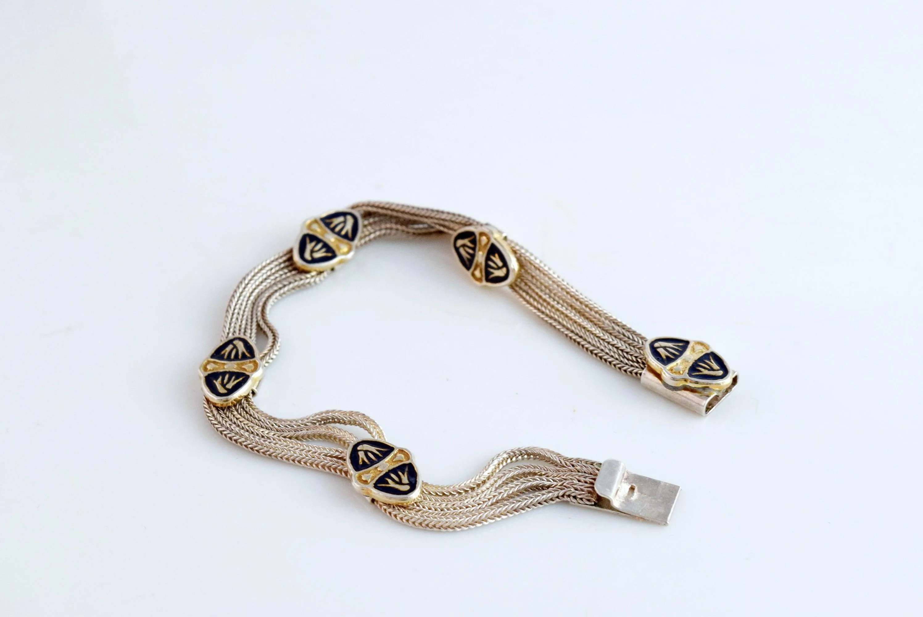 Vintage Enamel and Sterling Silver Chain Turkish Bracelet