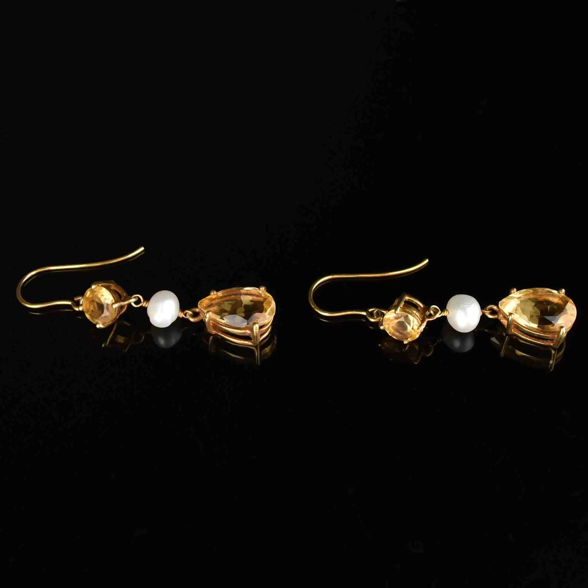 Vintage Gold Pearl Citrine Drop Earrings