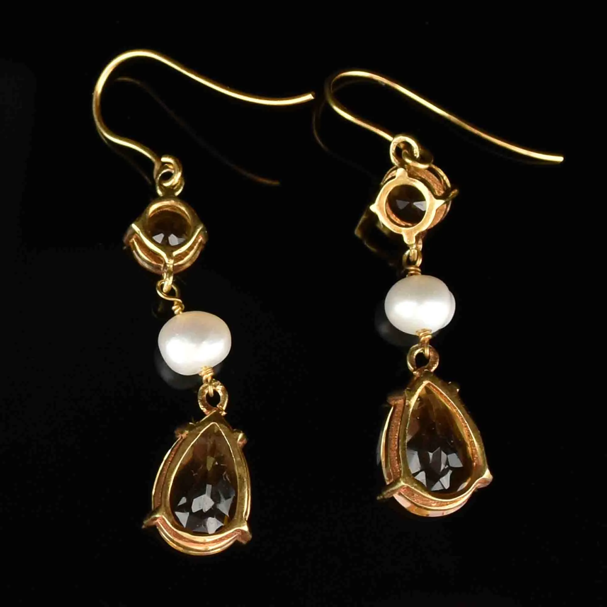 Vintage Gold Pearl Citrine Drop Earrings