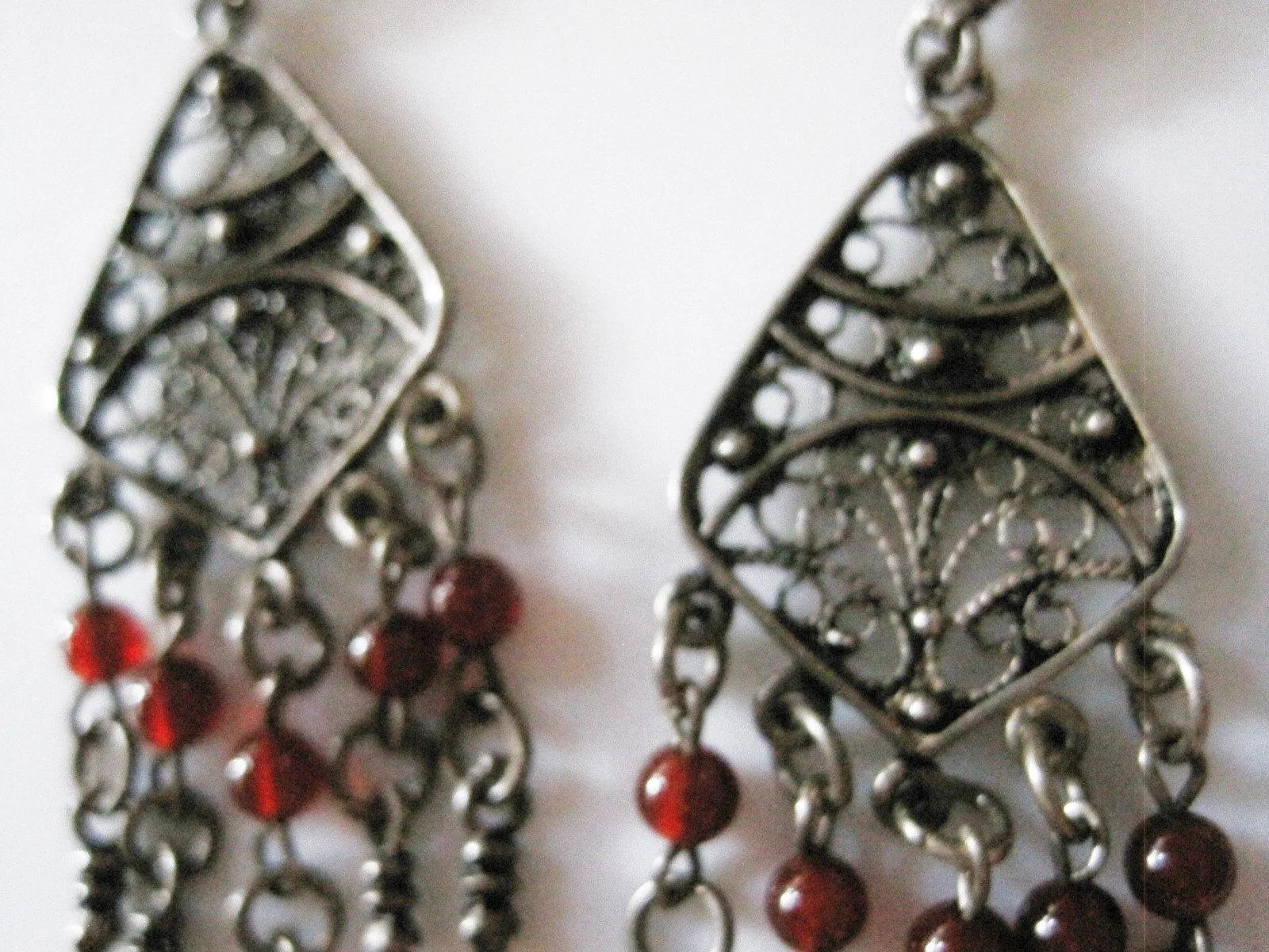 Vintage Middle Eastern Sterling Silver and Carnelian Boho Dangle Earrings