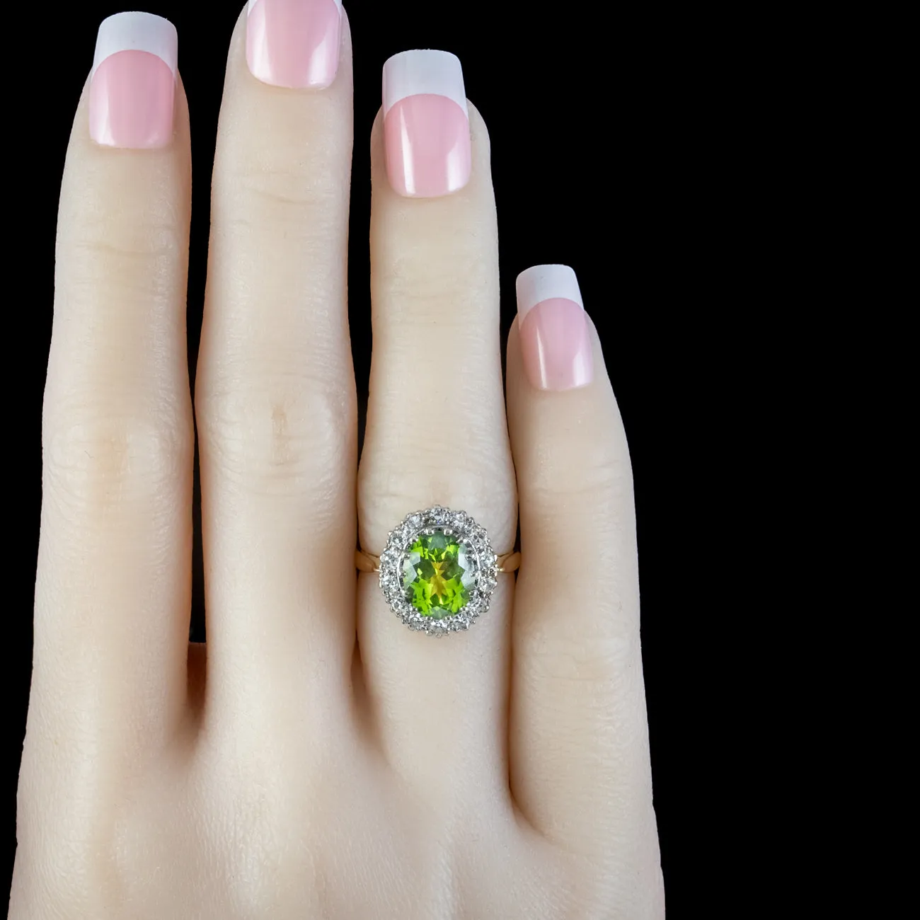 Vintage Peridot Diamond Cluster Ring 3.2ct Peridot Dated 1969