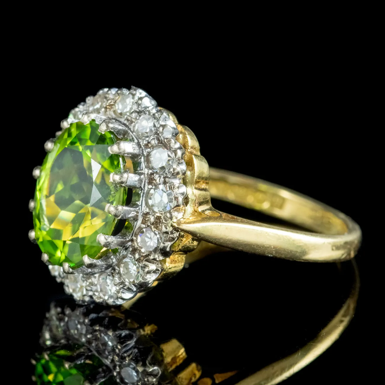 Vintage Peridot Diamond Cluster Ring 3.2ct Peridot Dated 1969