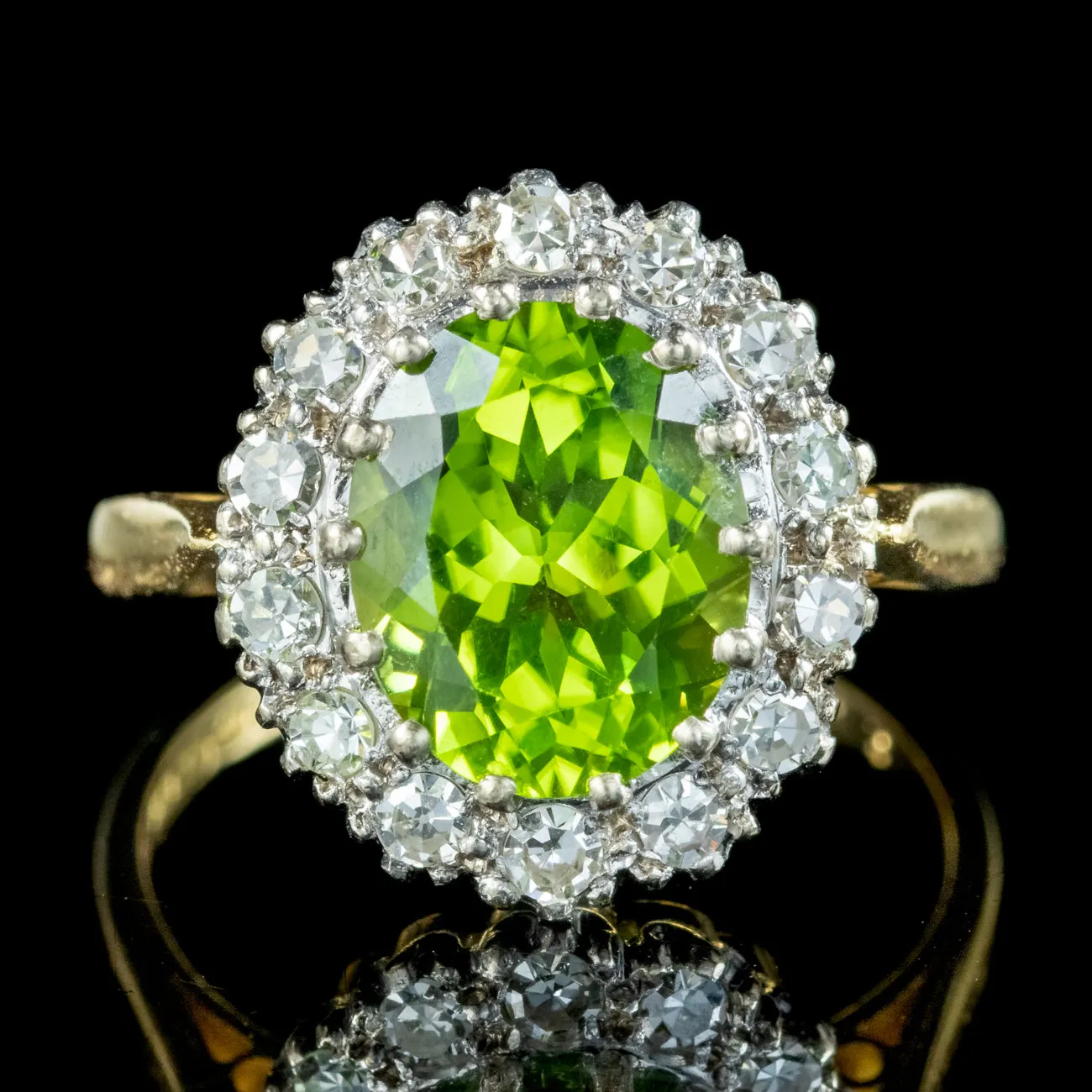 Vintage Peridot Diamond Cluster Ring 3.2ct Peridot Dated 1969