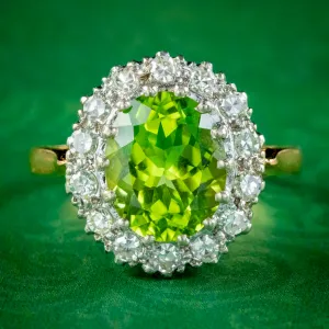 Vintage Peridot Diamond Cluster Ring 3.2ct Peridot Dated 1969