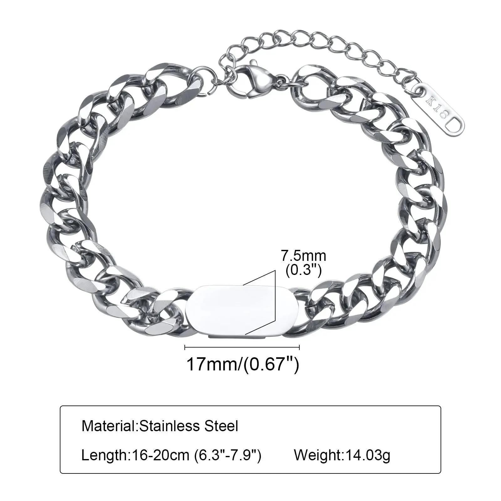 Vnox Custom Cuban Chain Bracelets for Men Jewelry with Tag, 7.8MM Wide Stainless Steel Curb Links Wristband Male Gift