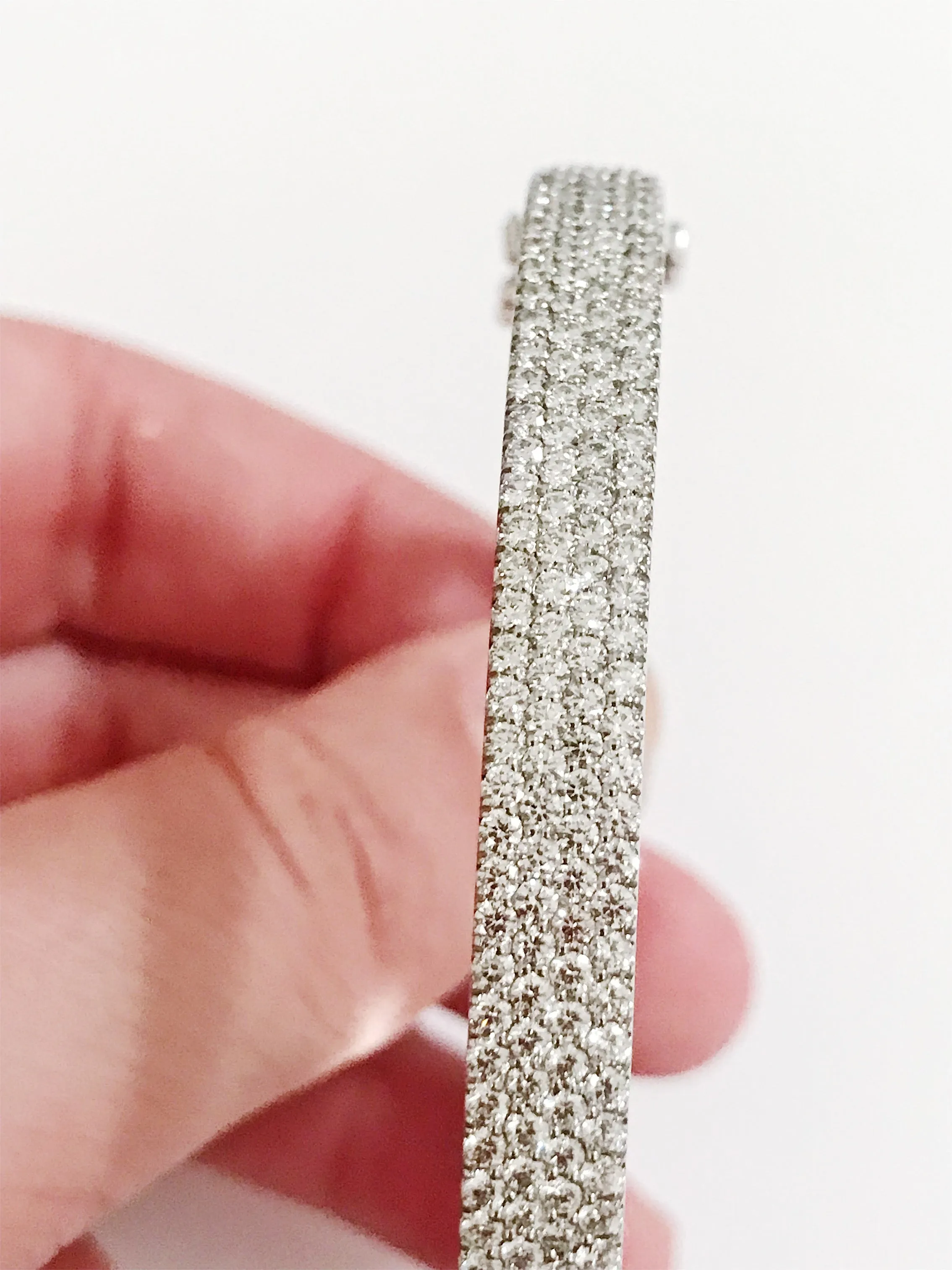 White Gold Pave Diamond Cuff Bracelet with Hinge Closure