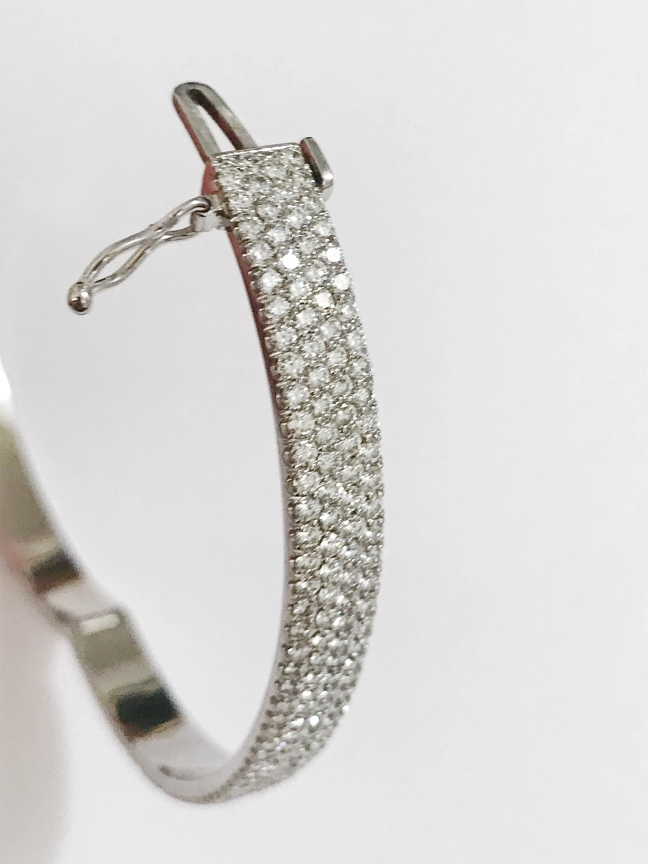 White Gold Pave Diamond Cuff Bracelet with Hinge Closure