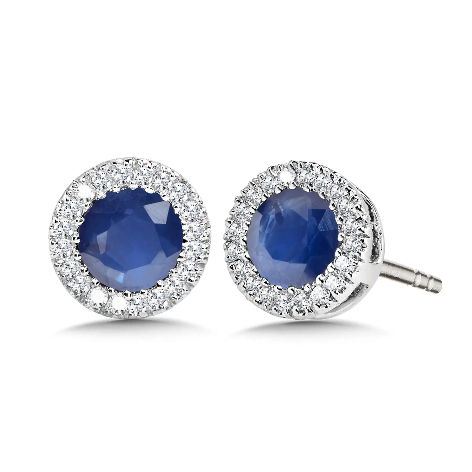 White Gold Sapphire Halo Stud  Earrings with Diamonds -Simon G