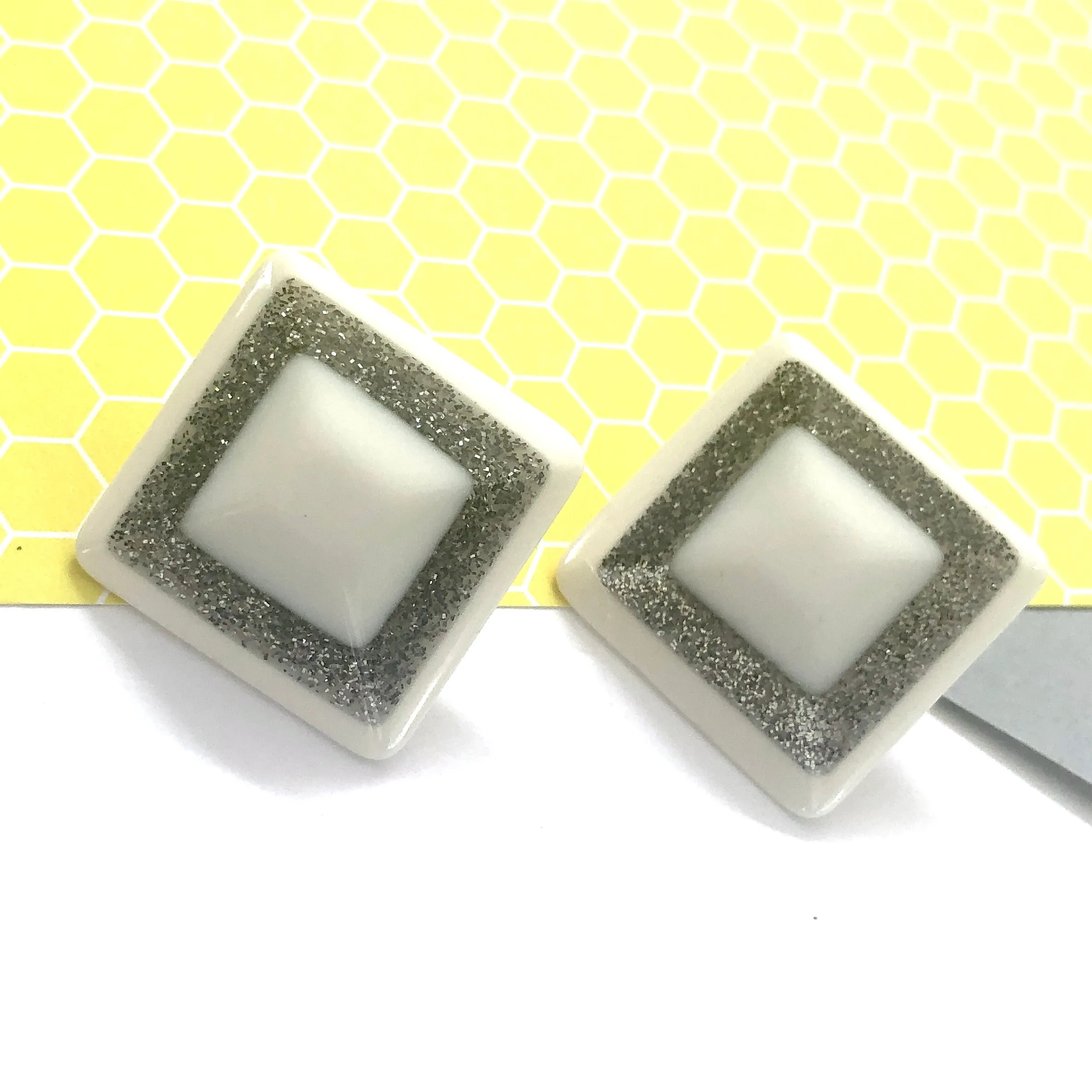 White Sparkle Square Stud Earrings