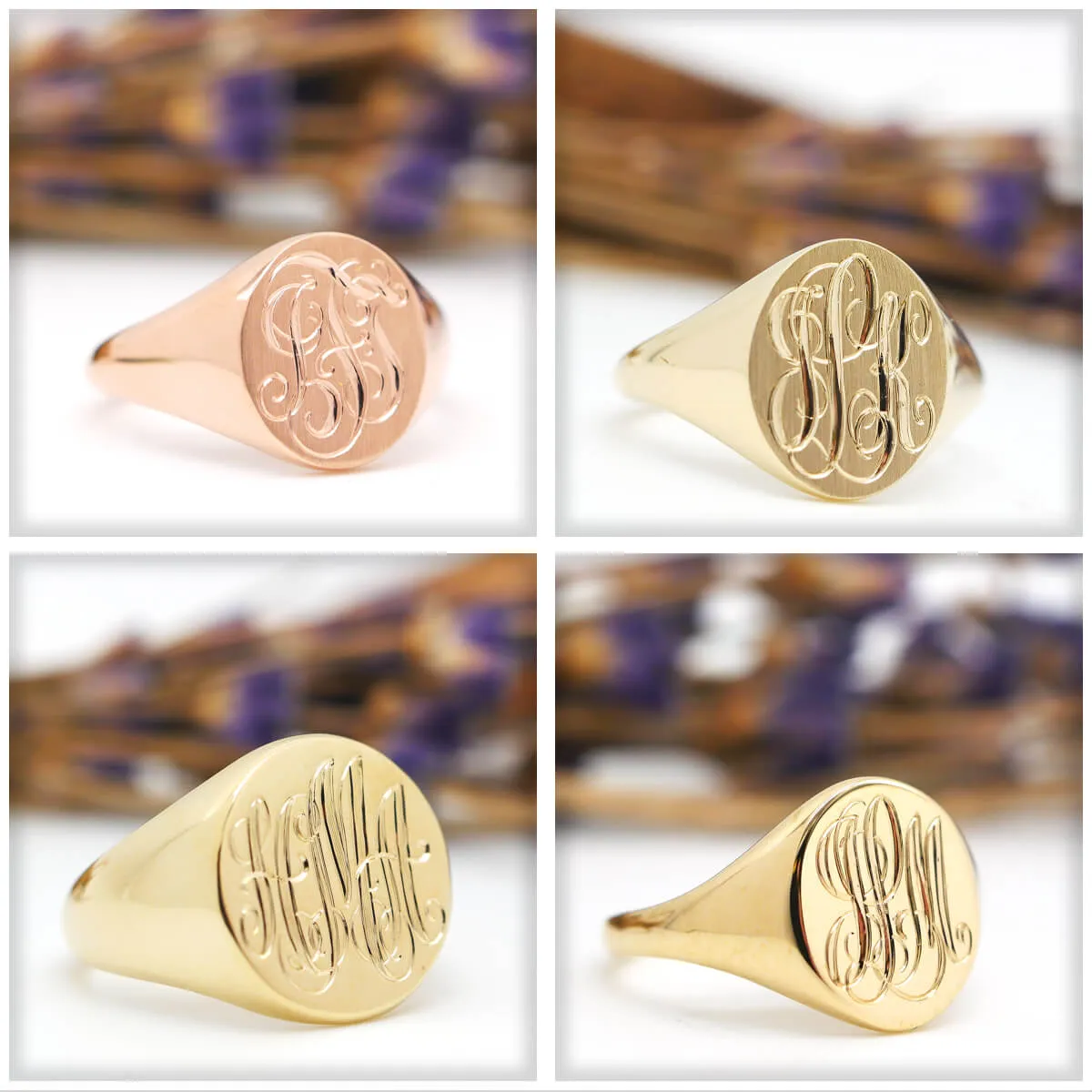 Women's Oval Signet Ring - Extra Small - Hand Engraved Script Monogram