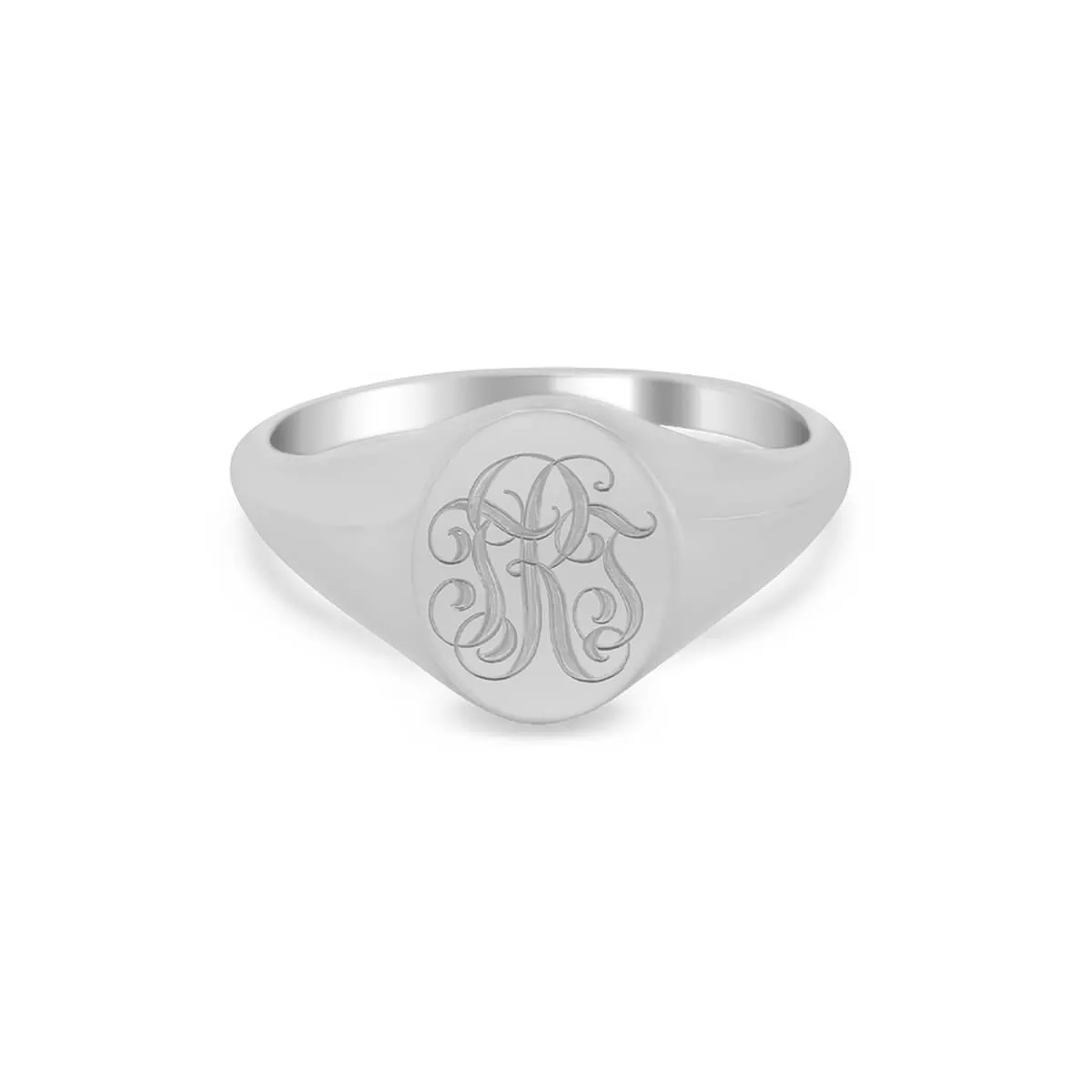 Women's Oval Signet Ring - Extra Small - Hand Engraved Script Monogram